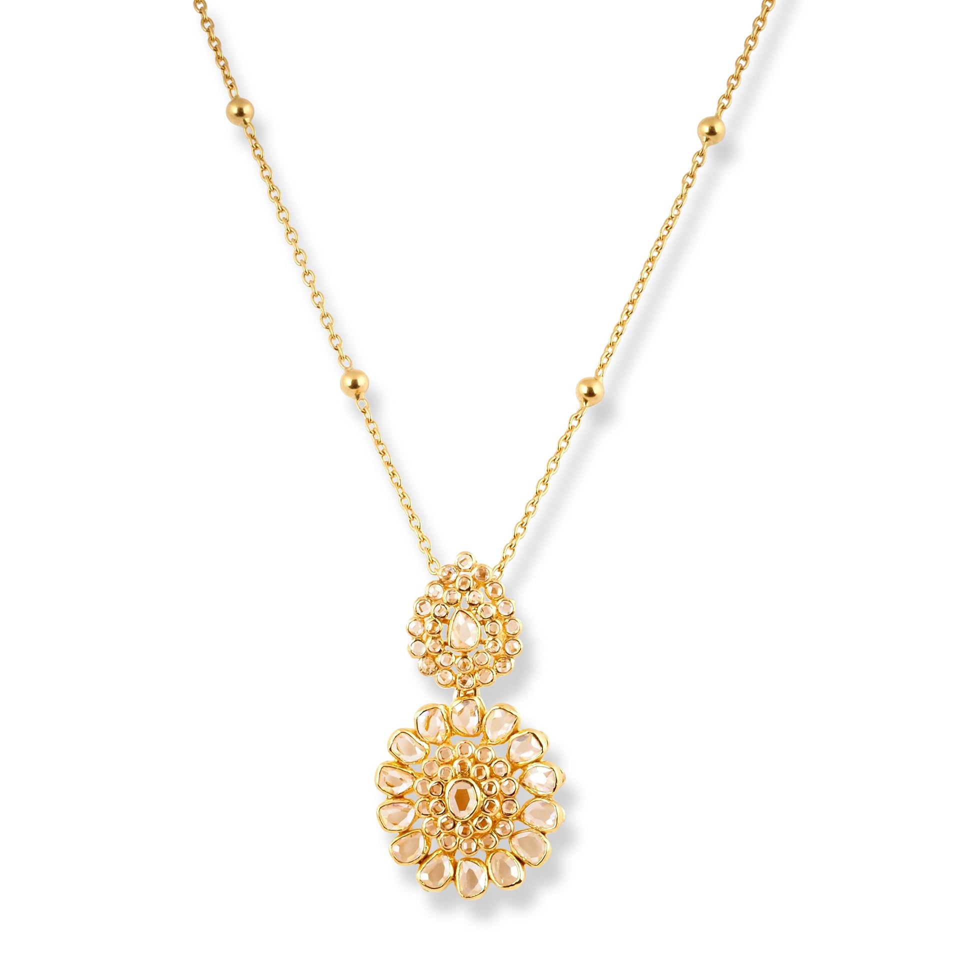 22ct Yellow Gold Polki Style Necklace and Earrings Set – Traditional Bridal Jewelry