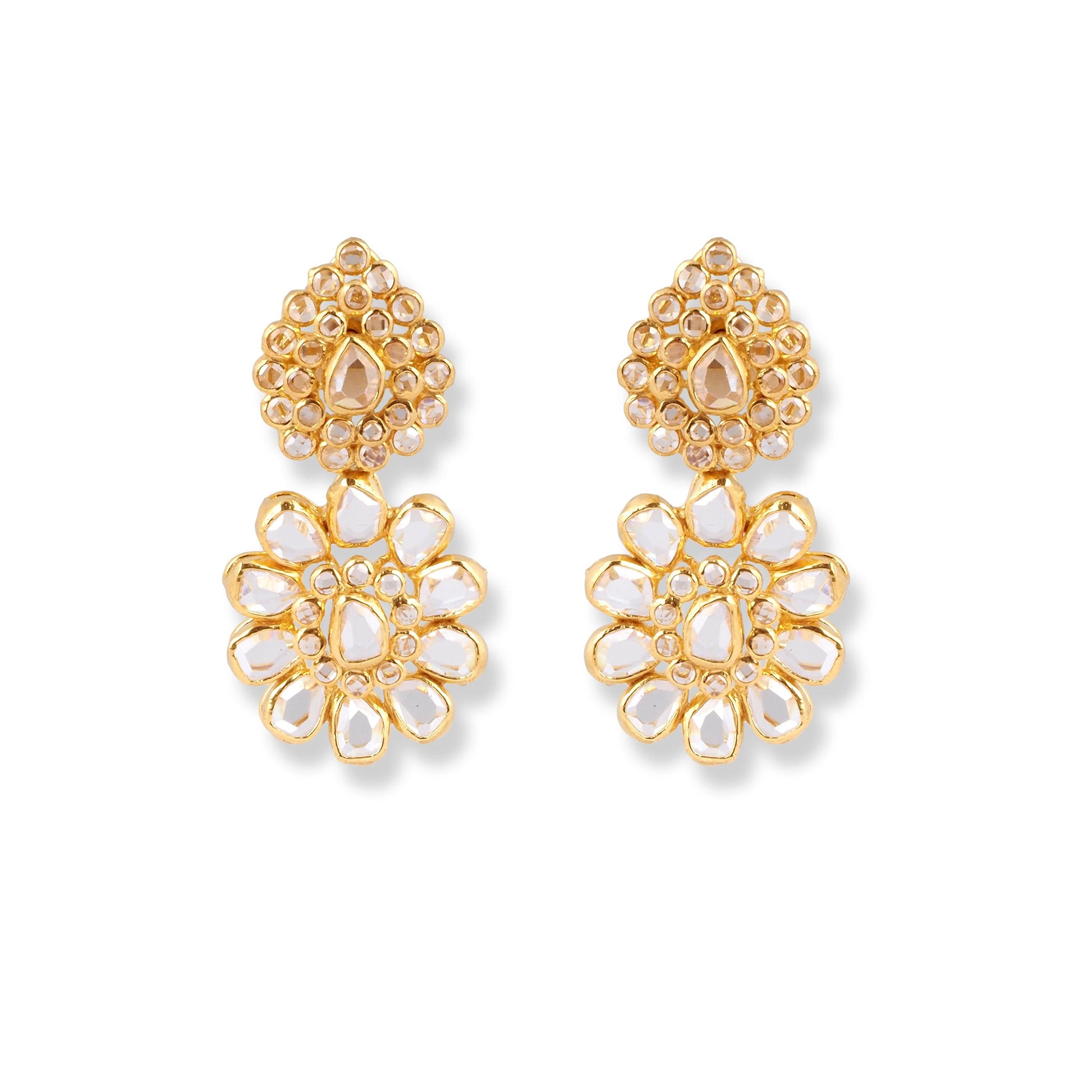 22ct Yellow Gold Polki Style Necklace and Earrings Set – Traditional Bridal Jewelry