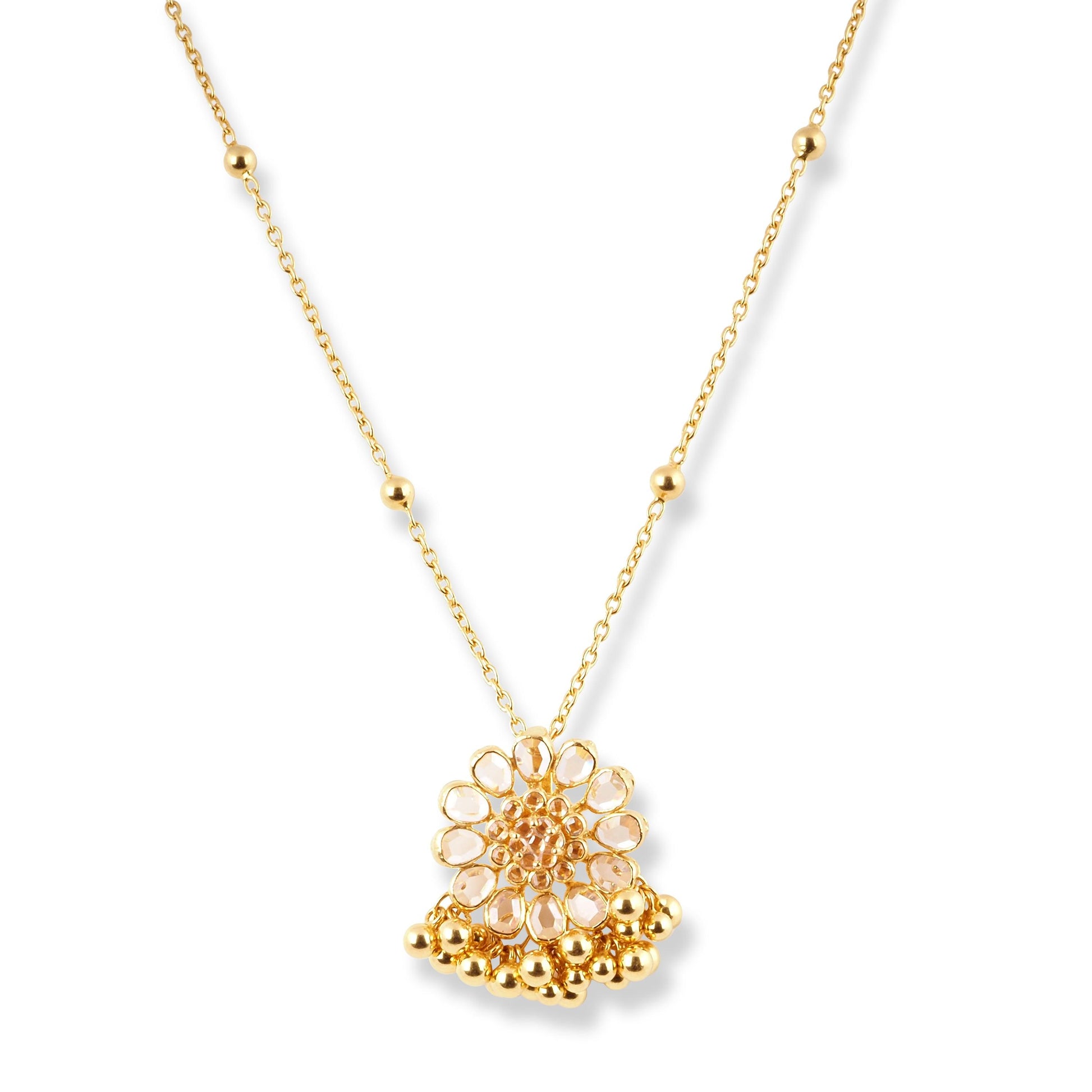 22ct Yellow Gold Polki Style Necklace and Earrings Set with Bead Detailing – Traditional Jewelry Suite