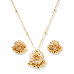 22ct Yellow Gold Polki Style Necklace and Earrings Set with Bead Detailing – Traditional Jewelry Suite
