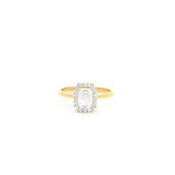 22ct Yellow Gold Ring – Sparkling Emerald Cut Cubic Zirconia Halo