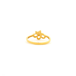 Gold ring with a decorative design on a white background