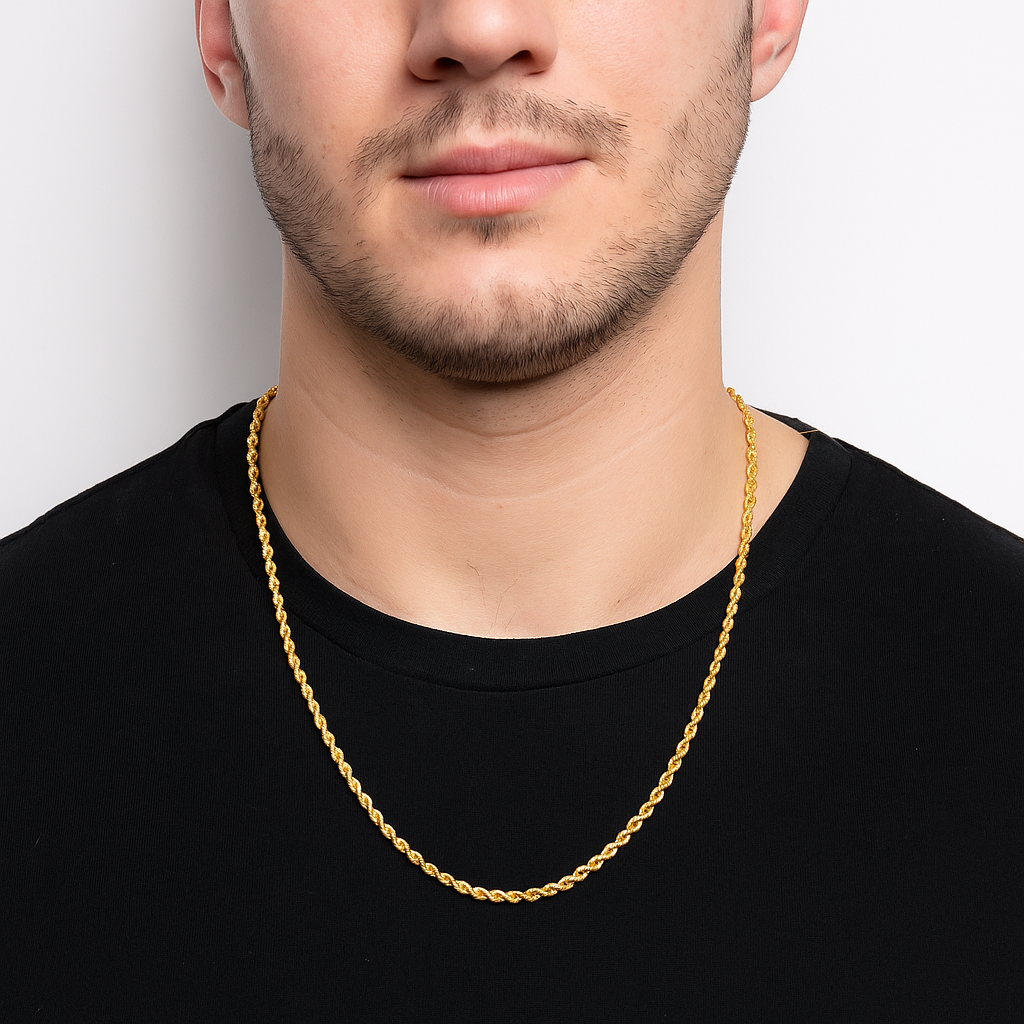 22ct Yellow Gold Rope Chain – 24 Inch Long with Lobster Clasp for Men & Women