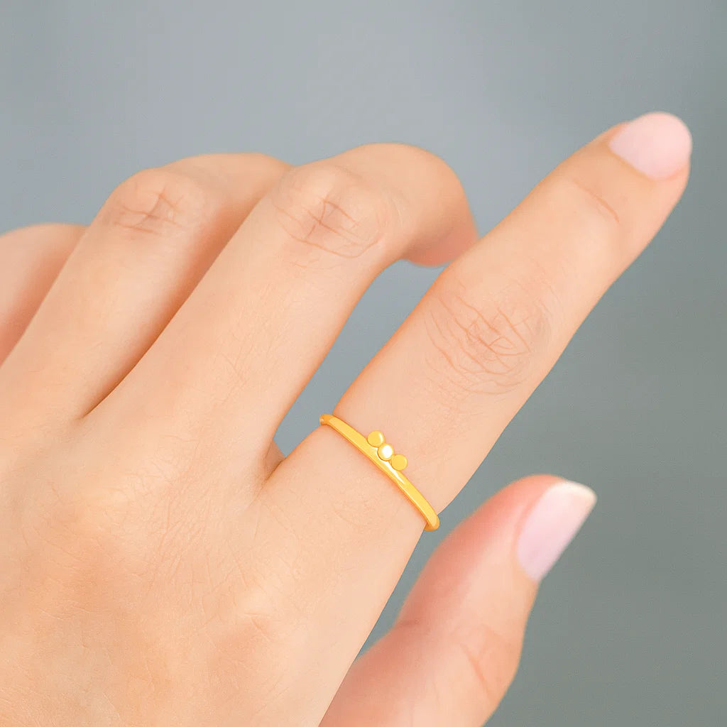 22ct Yellow Gold Slim Ring with Triple Bead Detail | Size N