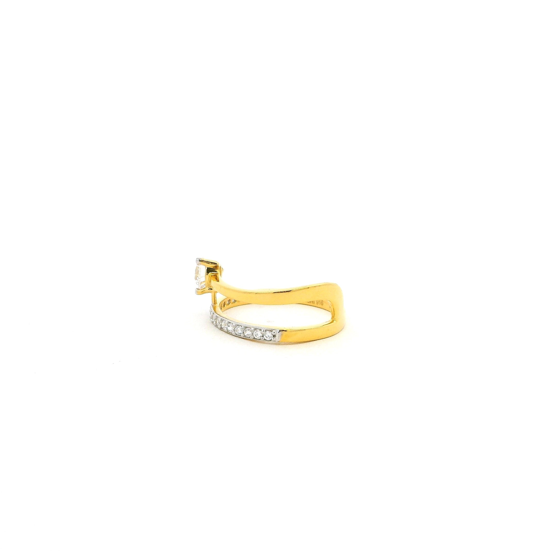 22ct Yellow Gold Solitaire Ring with Half Pavé Band and Twist Detail – Elegant Women’s Jewellery | Size K½