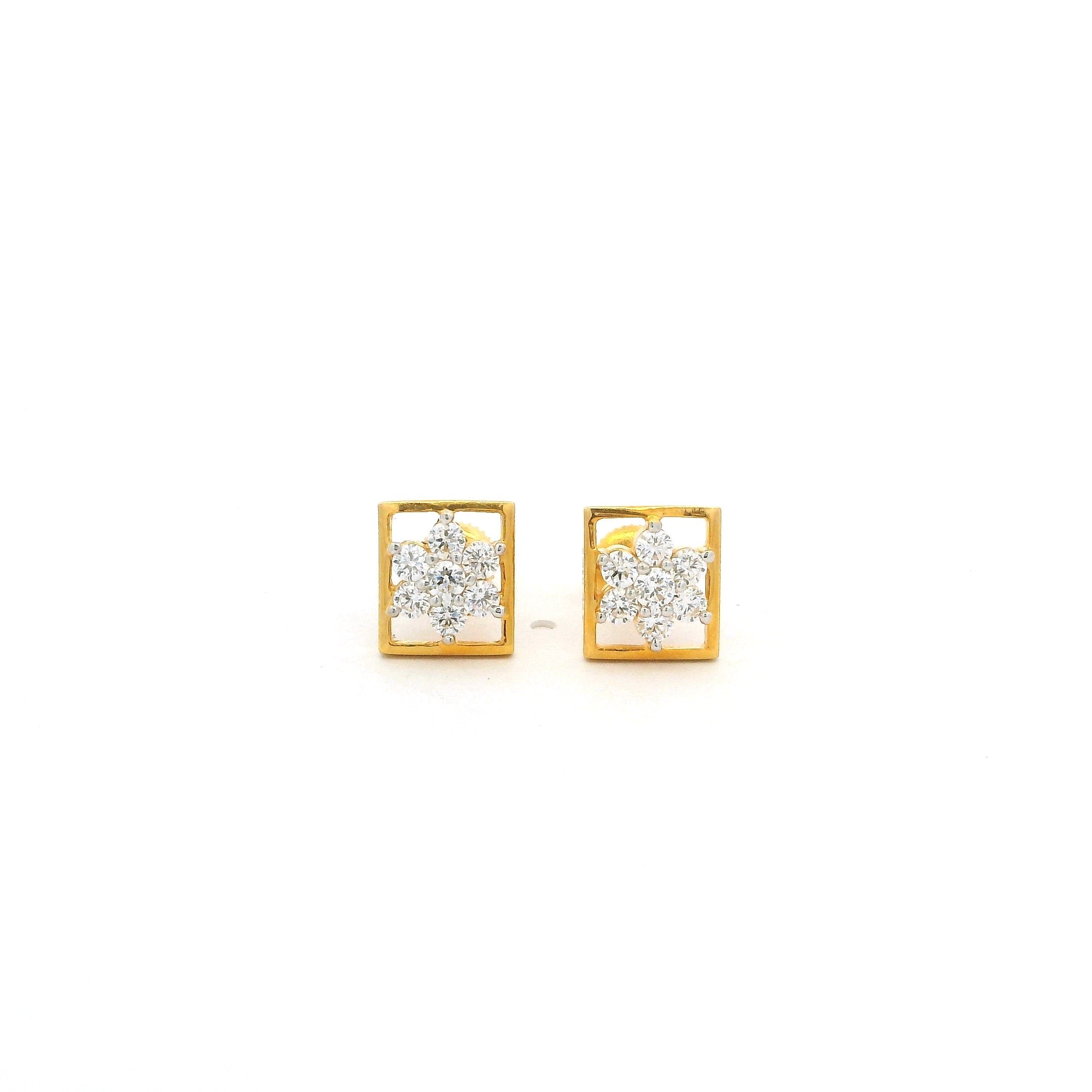 22ct Yellow Gold Square Stud Earrings with Swarovski Zirconias – Elegant Everyday Sparkle