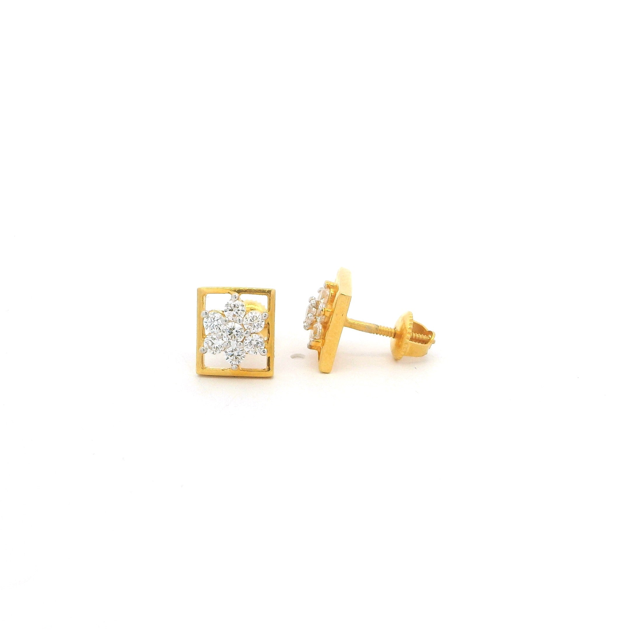 22ct Yellow Gold Square Stud Earrings with Swarovski Zirconias – Elegant Everyday Sparkle