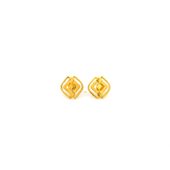 22ct Yellow Gold Stud Earrings – Square Design with Matte & Shine Finish