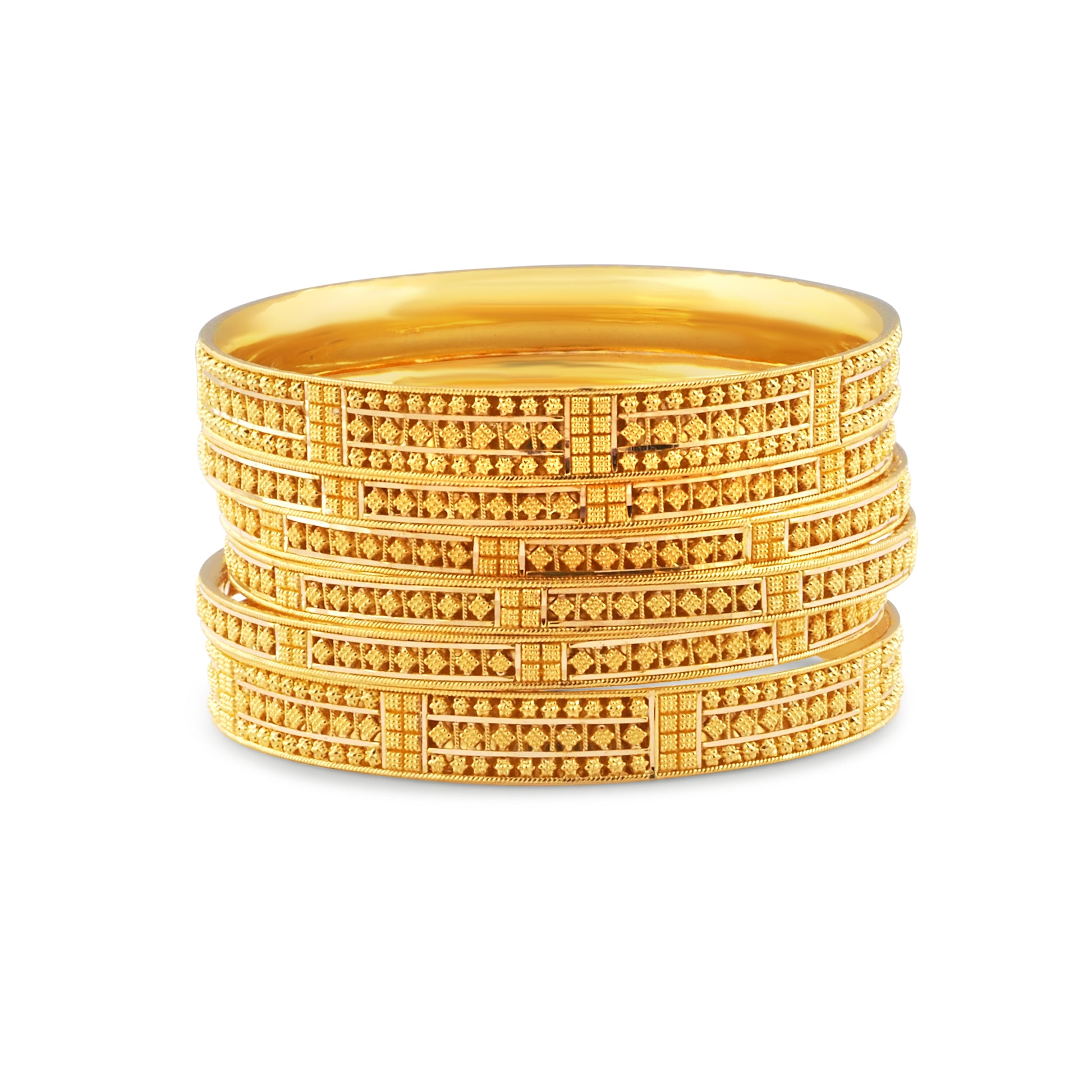 22ct Yellow Gold Traditional Bangle Set – Filigree Design (Set of 6)