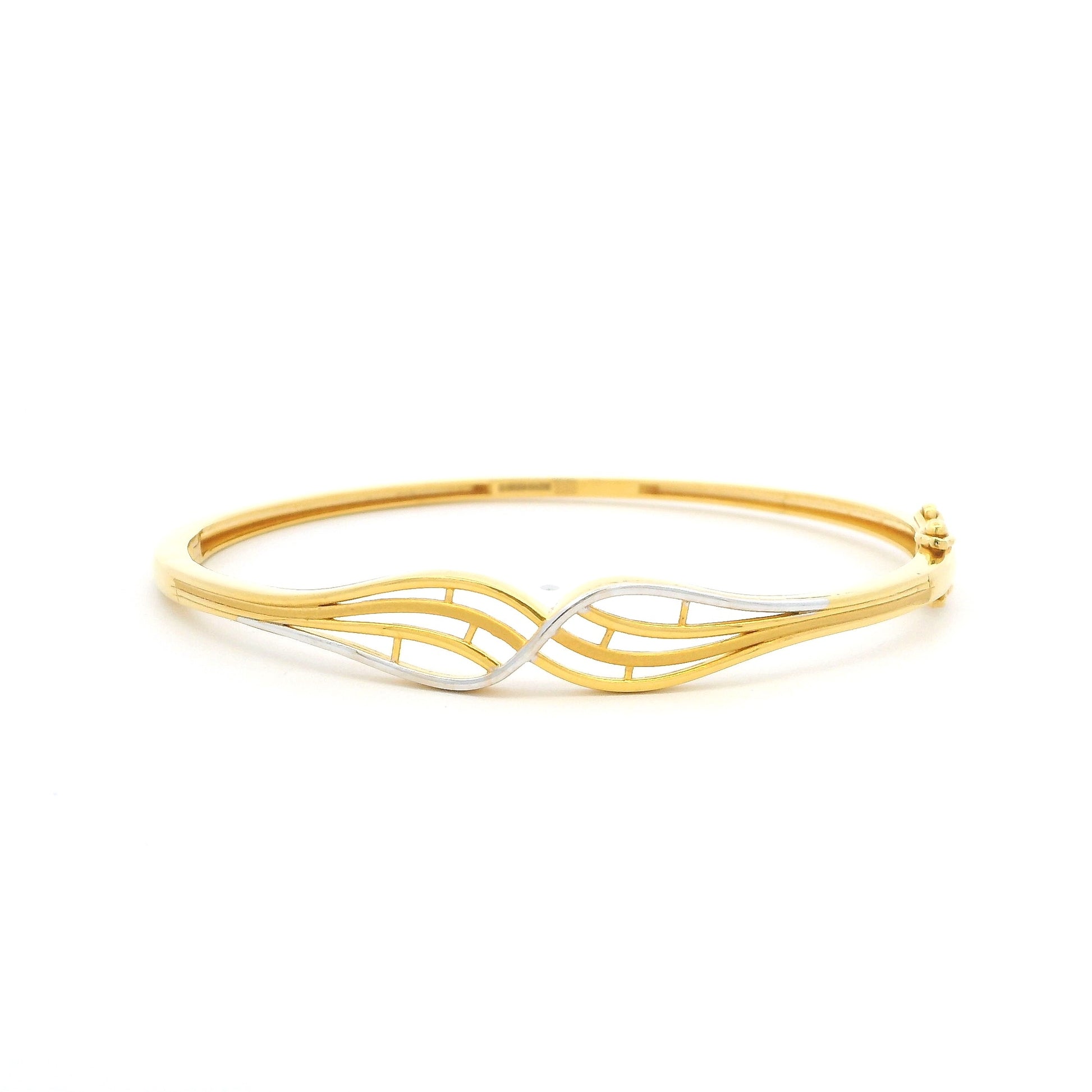 22ct Yellow Gold Two Tone Wave Design Ladies Bangle with Figure of 8 Clasp