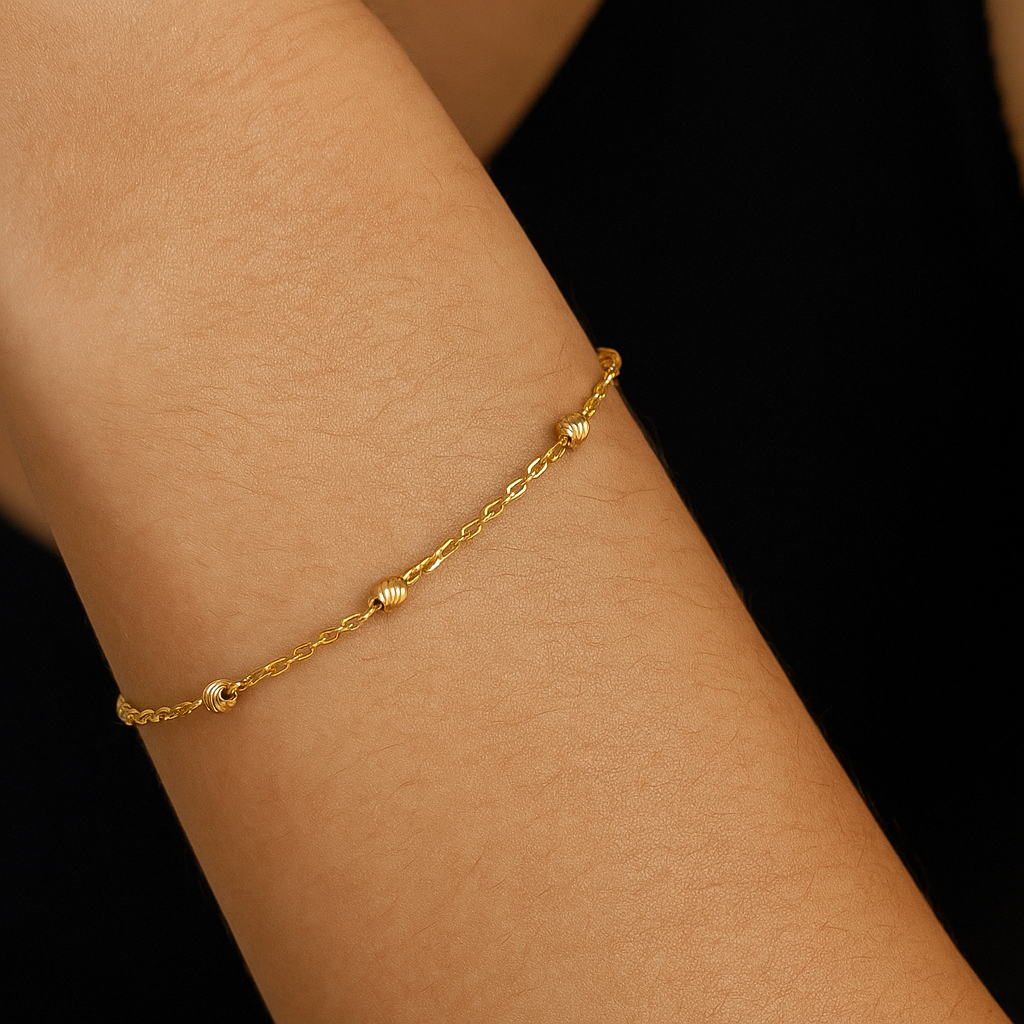 22k Gold Bracelet with Spaced Diamond-Cut Beads  Elegant Everyday Wear