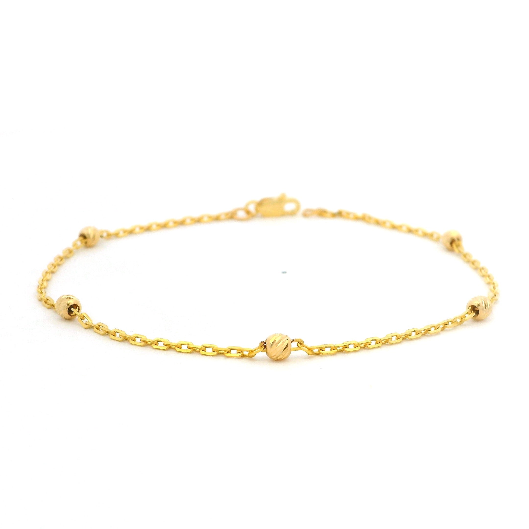 22k Gold Bracelet with Spaced Diamond-Cut Beads  Elegant Everyday Wear