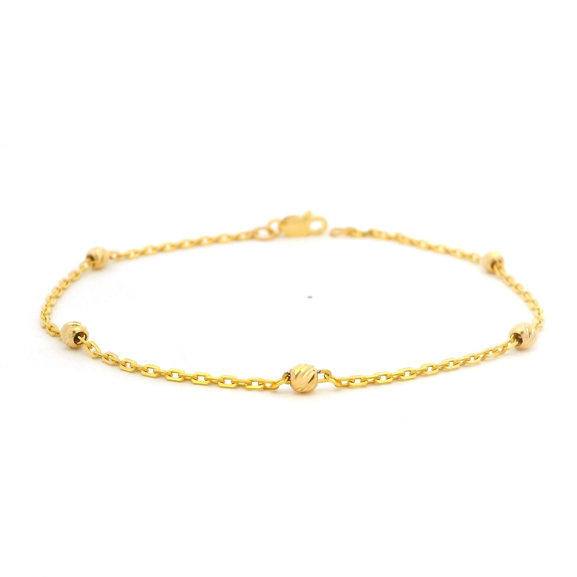 22k Gold Bracelet with Spaced Diamond-Cut Beads  Elegant Everyday Wear