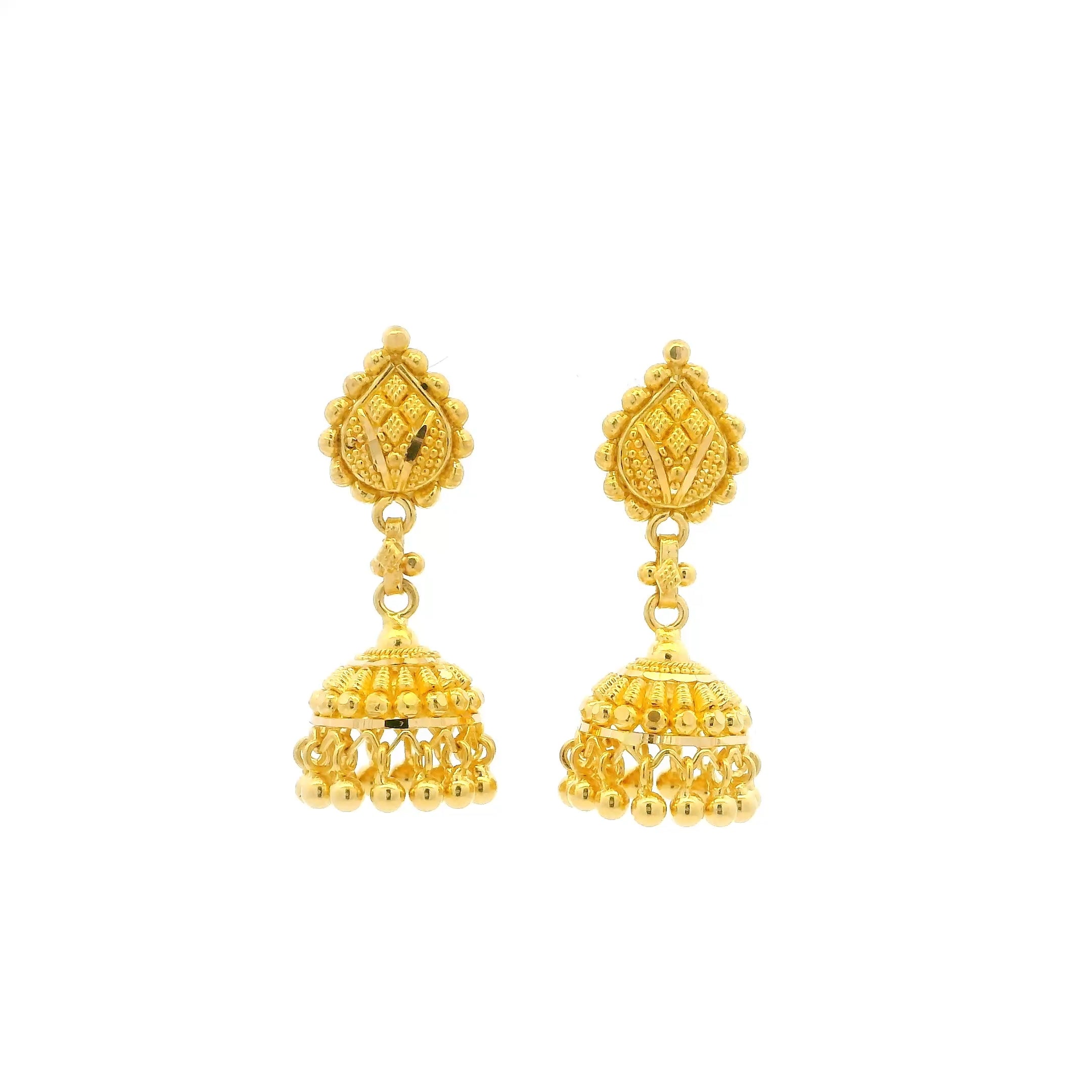 22k Gold Filigree Jhumka Earrings for Women