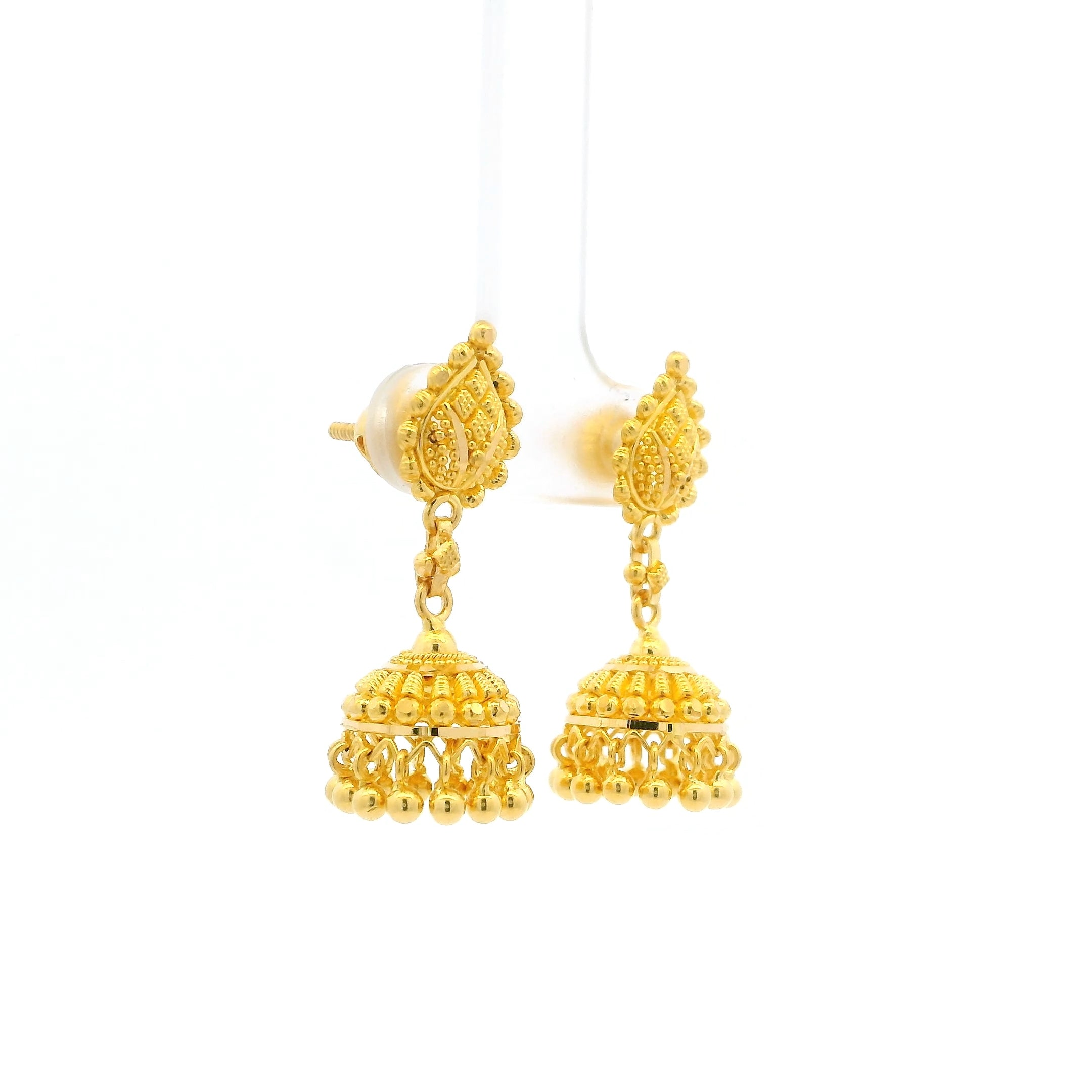 22k Gold Filigree Jhumka Earrings for Women