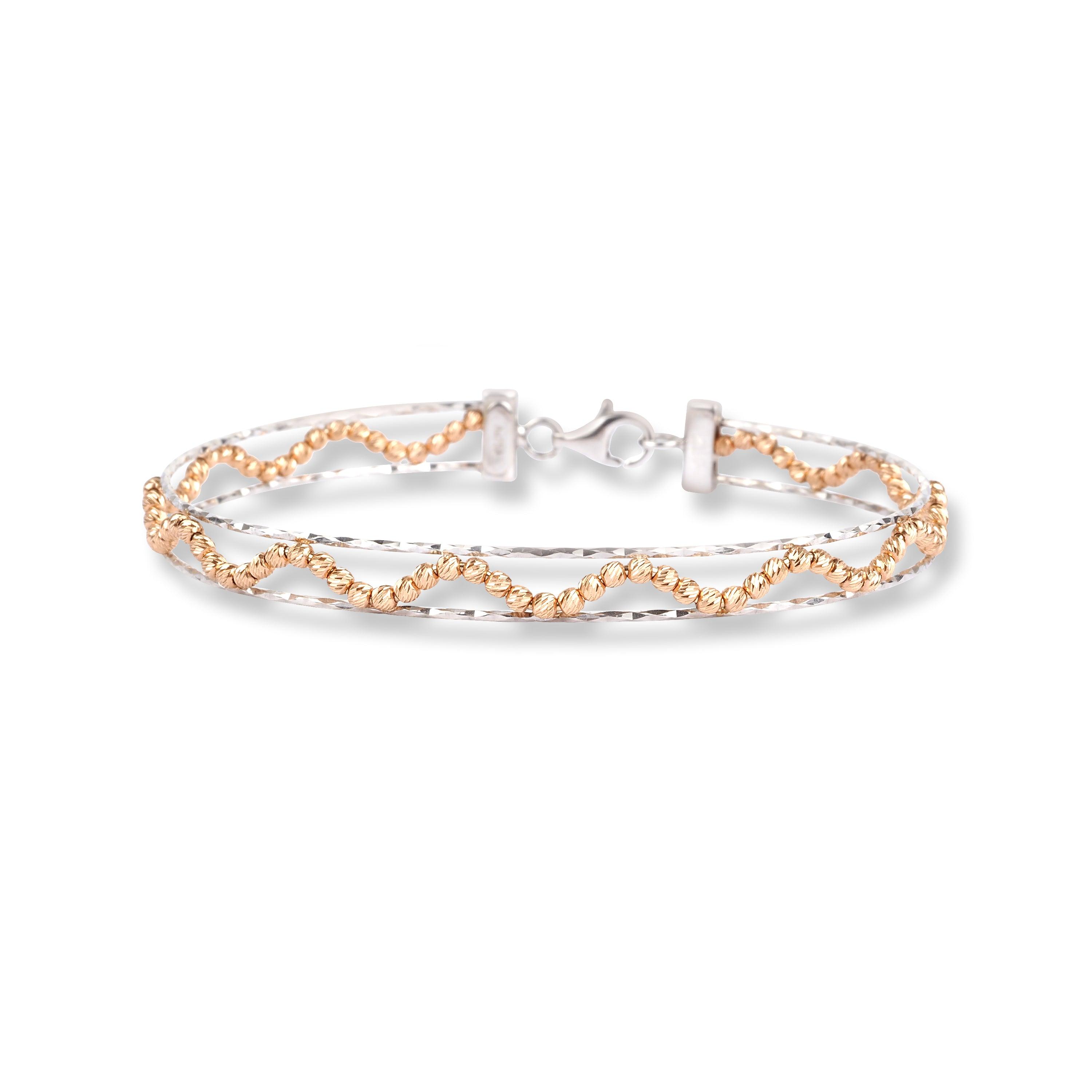 18ct White Gold Bangles in Rose Gold Diamond Cutting Beads in Centre with Lobster Claw B-4122 - Minar Jewellers