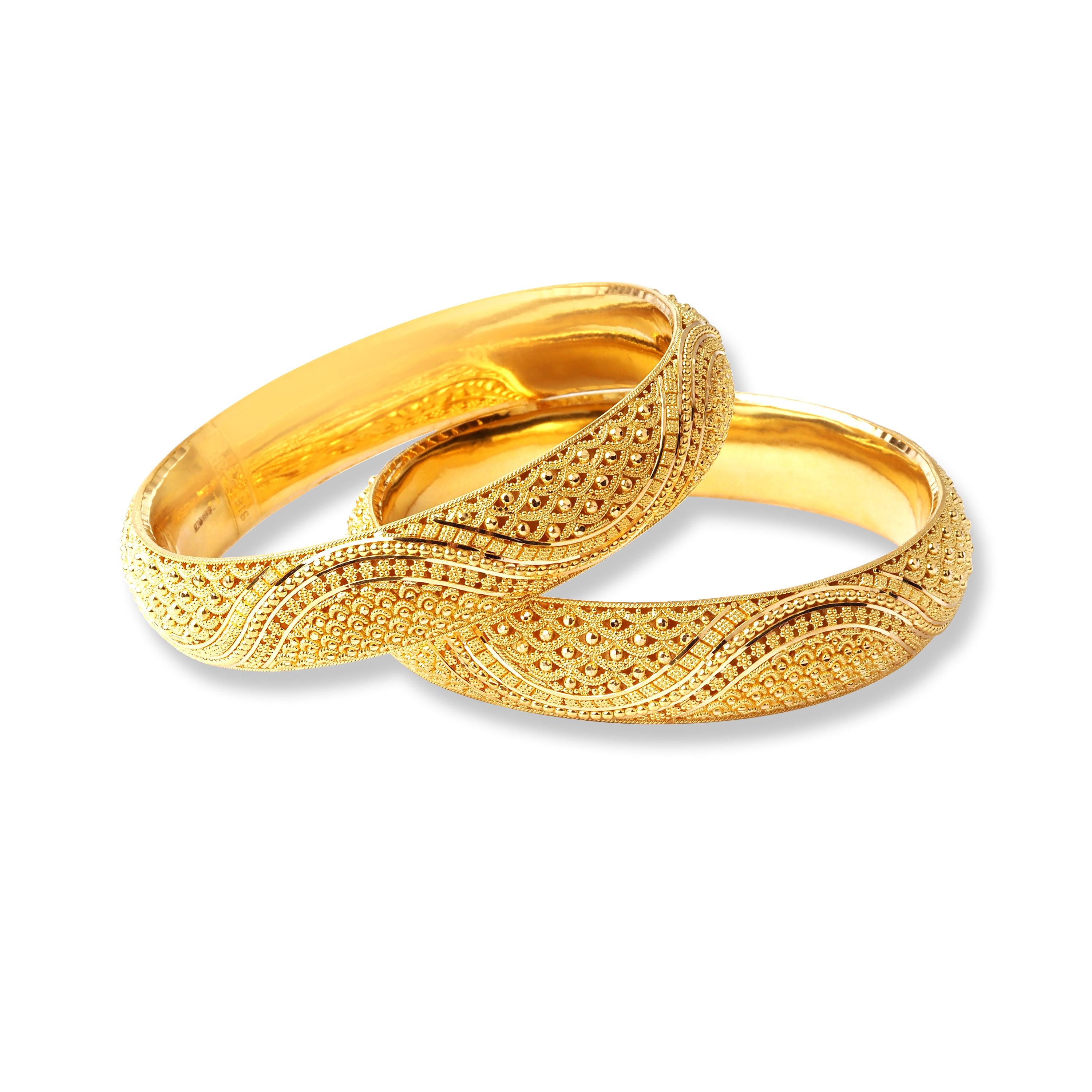 22ct Gold Pair of Bangles with Filigree Work & Comfort fit Finish B-8510 - Minar Jewellers