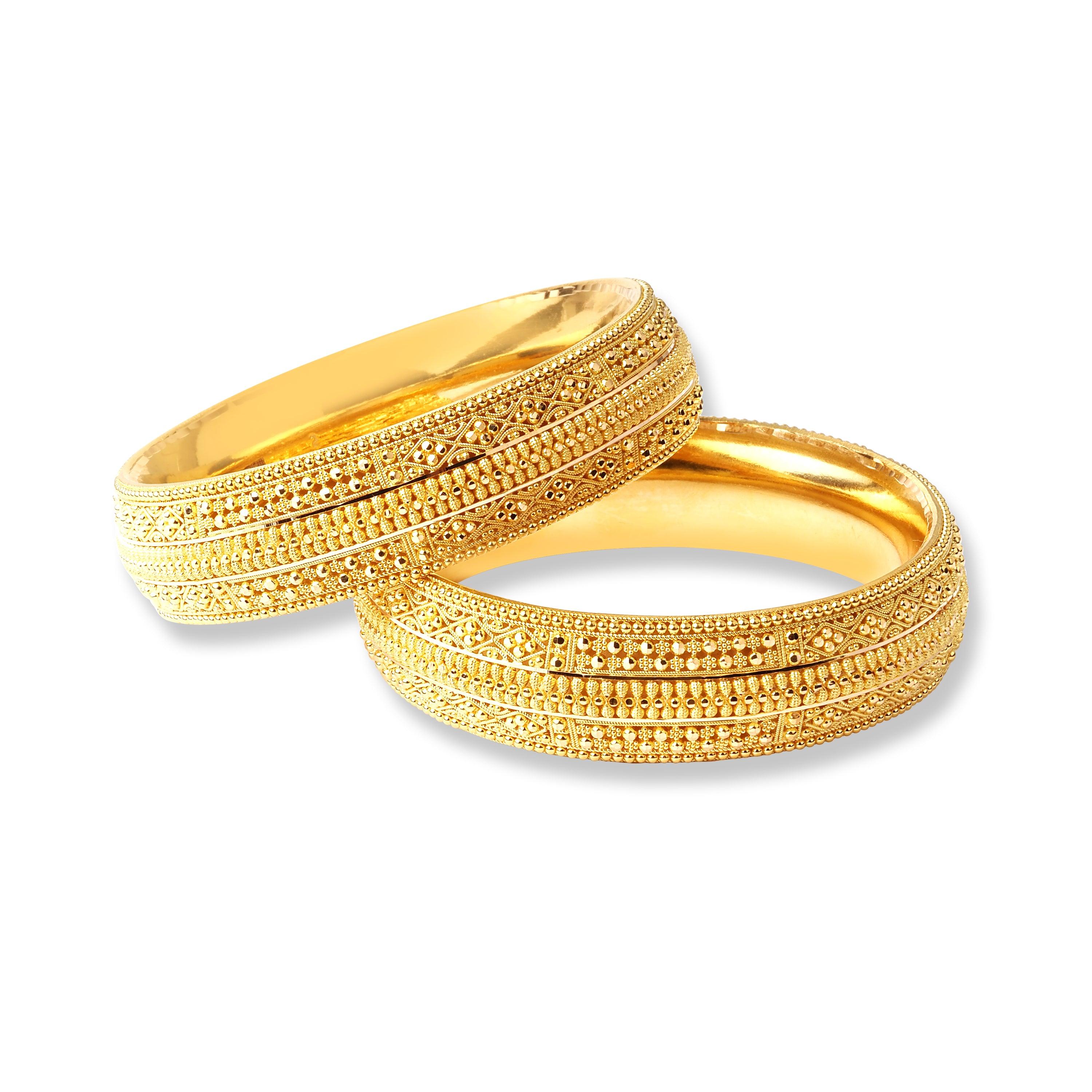 22ct Gold Pair of Bangles with Filigree Work & Comfort fit Finish B-8512 - Minar Jewellers