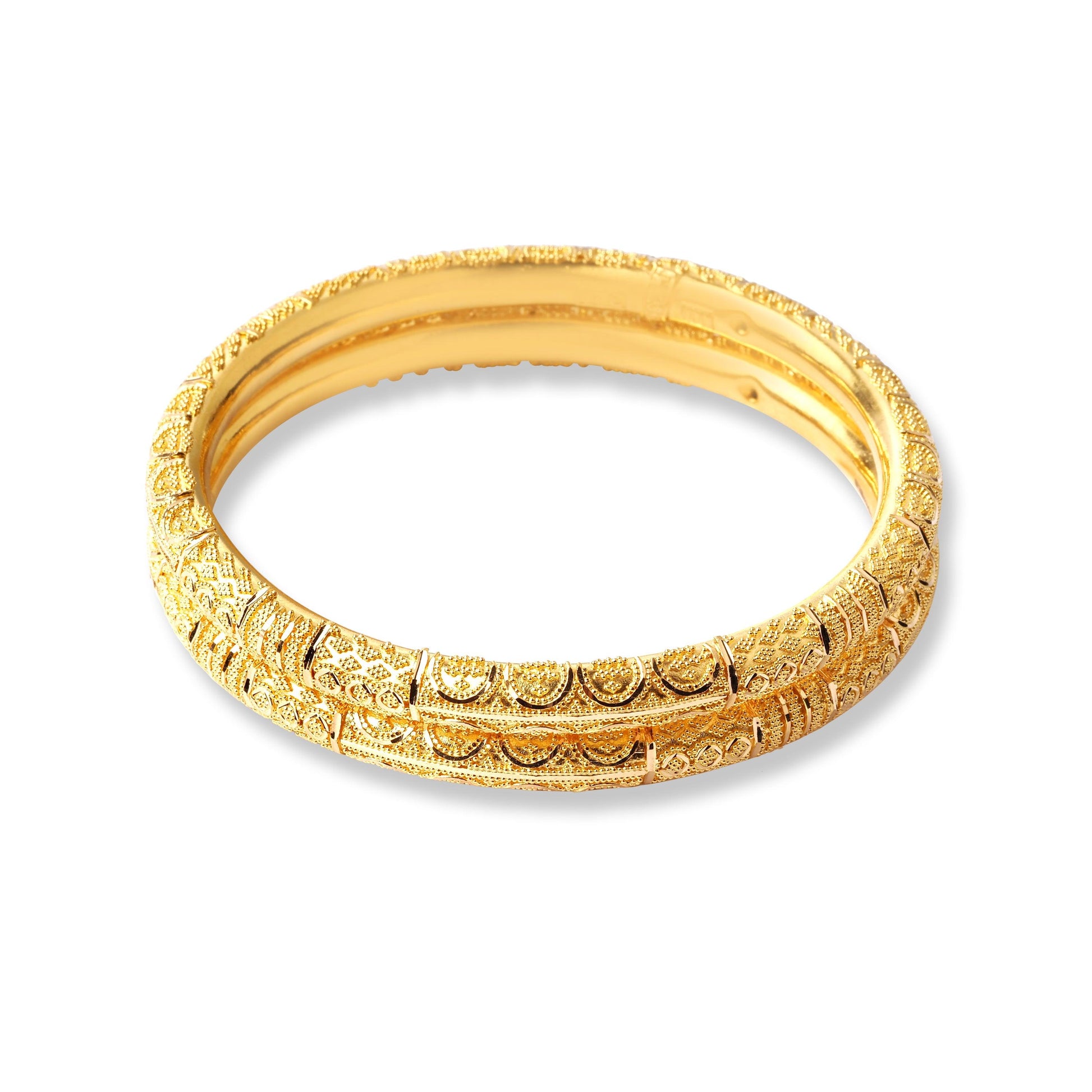 22ct Gold Pair of Hollow Tube Bangles with Filigree Work & Comfort fit Finish B-8513 - Minar Jewellers