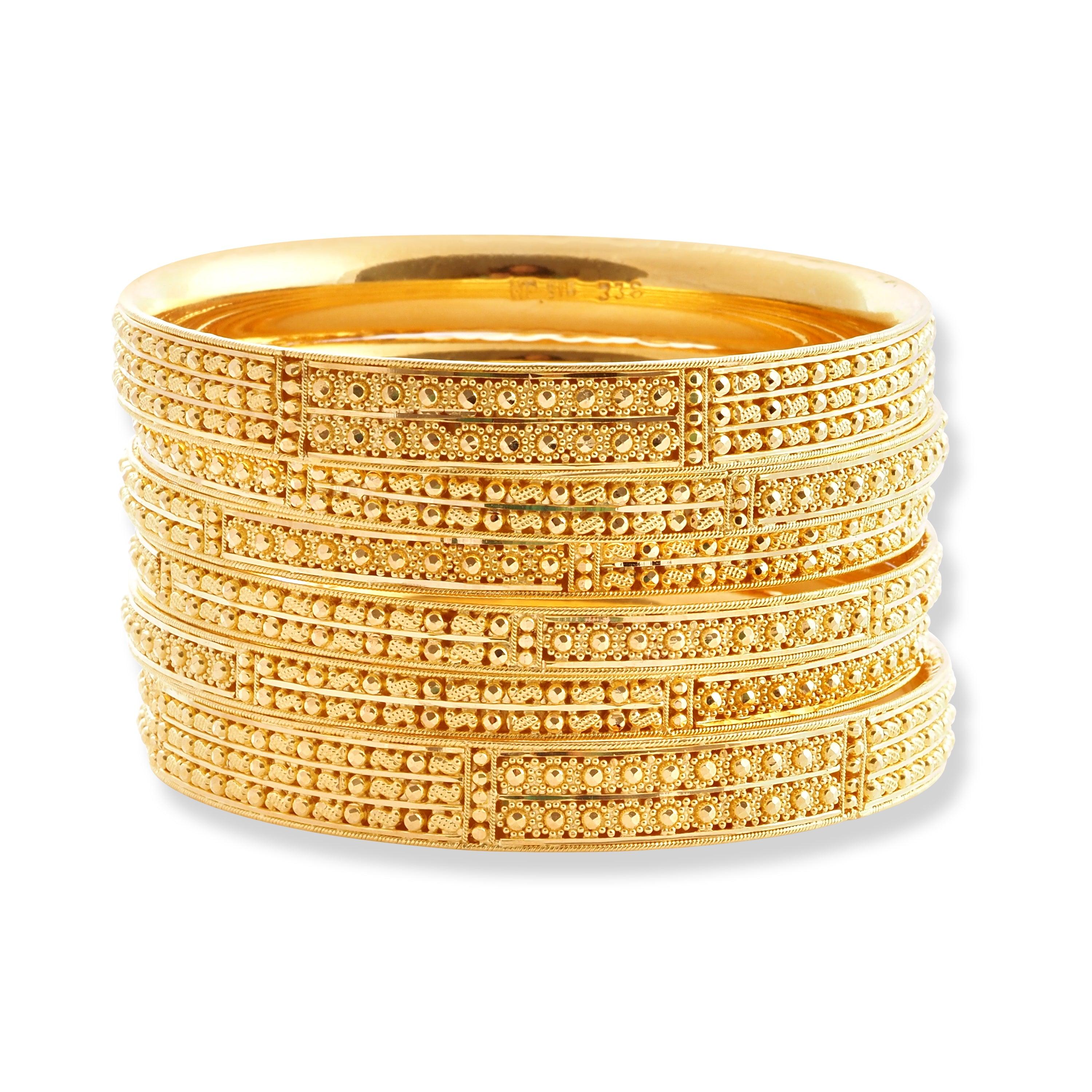 Set of Six 22ct Gold Bangles with Diamond Cut Design and Filigree Work B-8575 - Minar Jewellers
