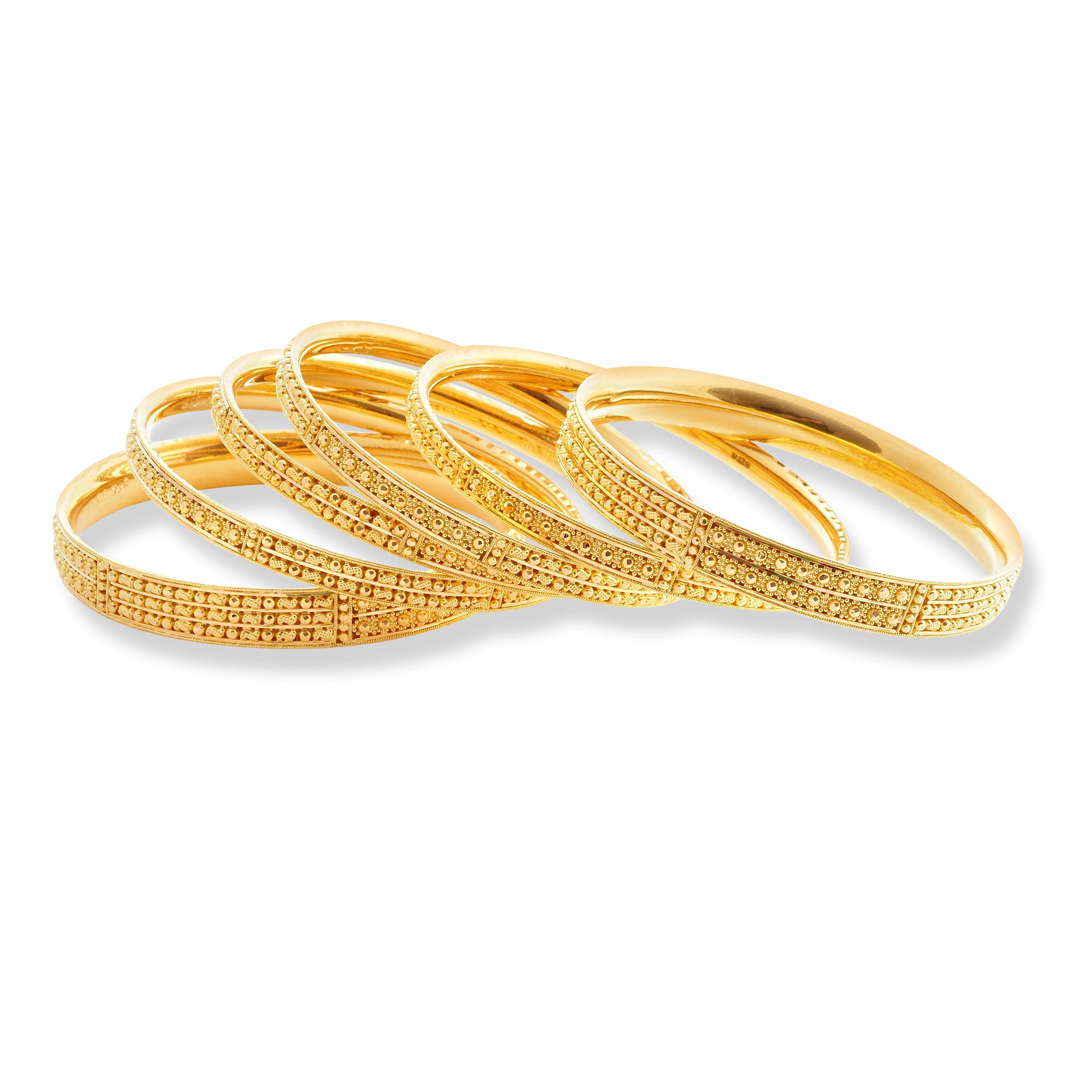 Set of Six 22ct Gold Bangles with Diamond Cut Design and Filigree Work B-8575 - Minar Jewellers