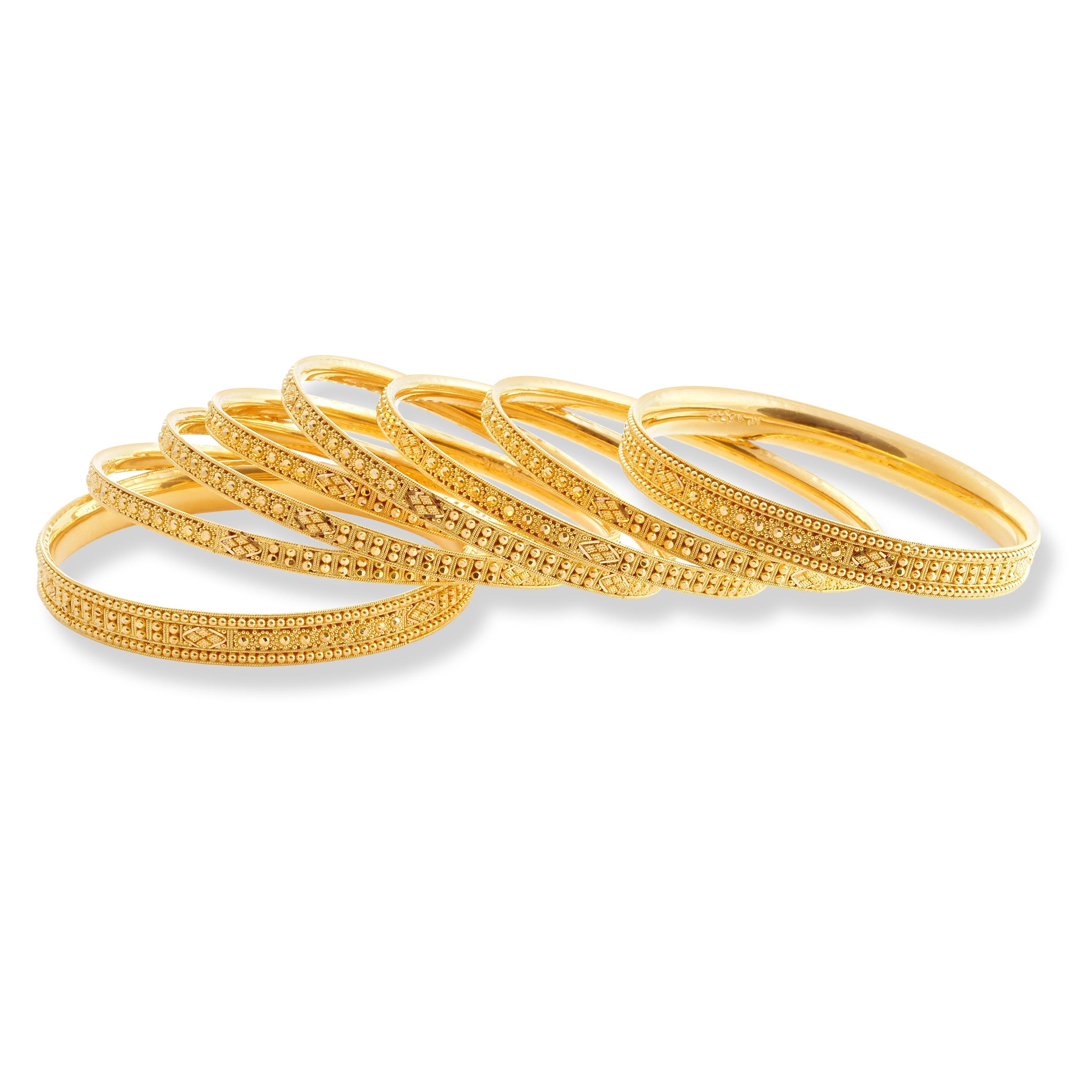 Set of Eight 22ct Gold Bangles with Diamond Cut Design and Filigree Work B-8576 - Minar Jewellers