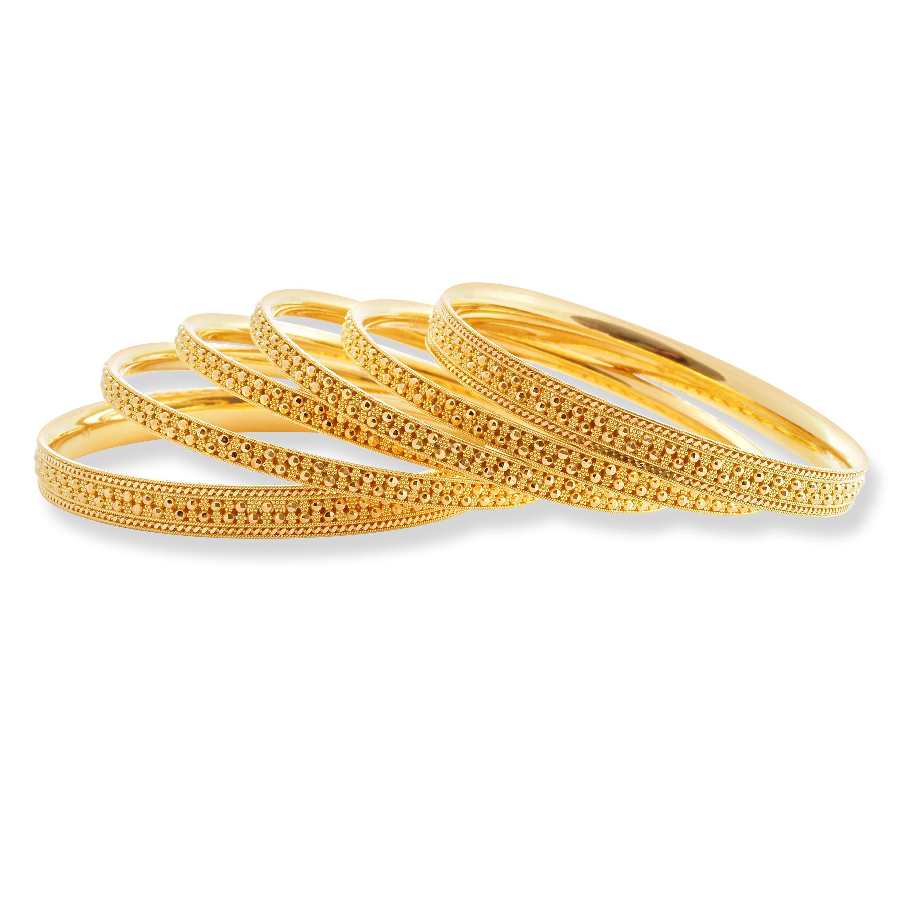 Set of Six 22ct Gold Bangles with Diamond Cut Design and Filigree Work B-8577 - Minar Jewellers