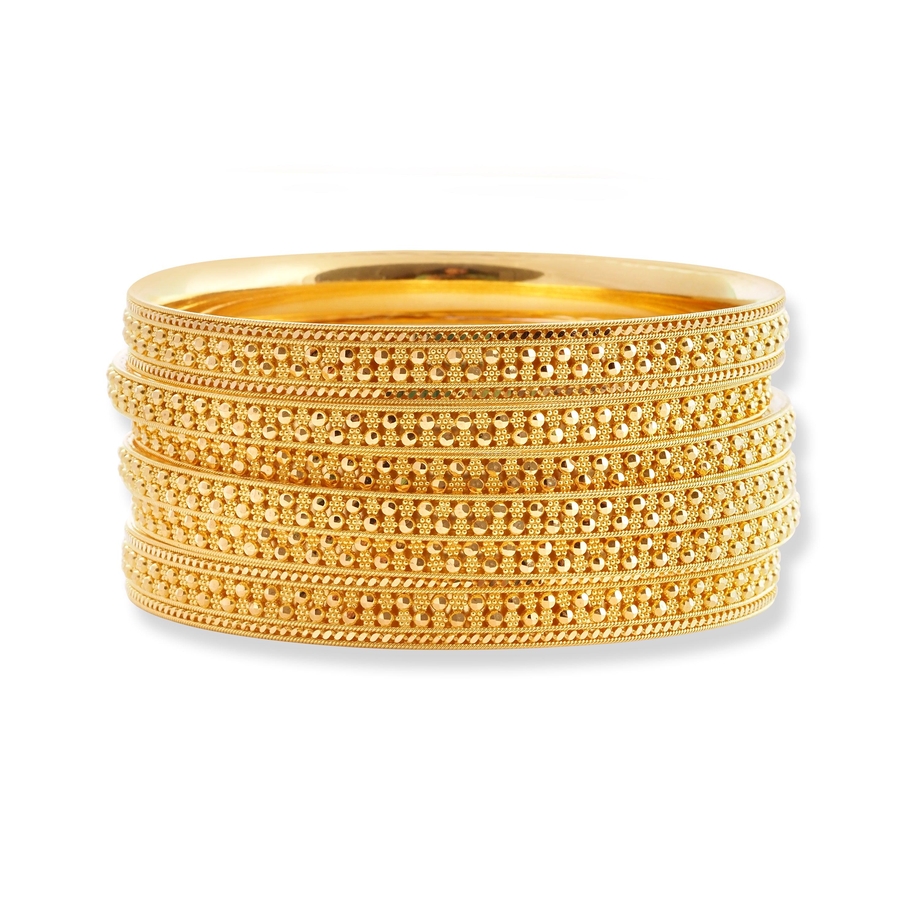 Set of Six 22ct Gold Bangles with Diamond Cut Design and Filigree Work B-8577 - Minar Jewellers