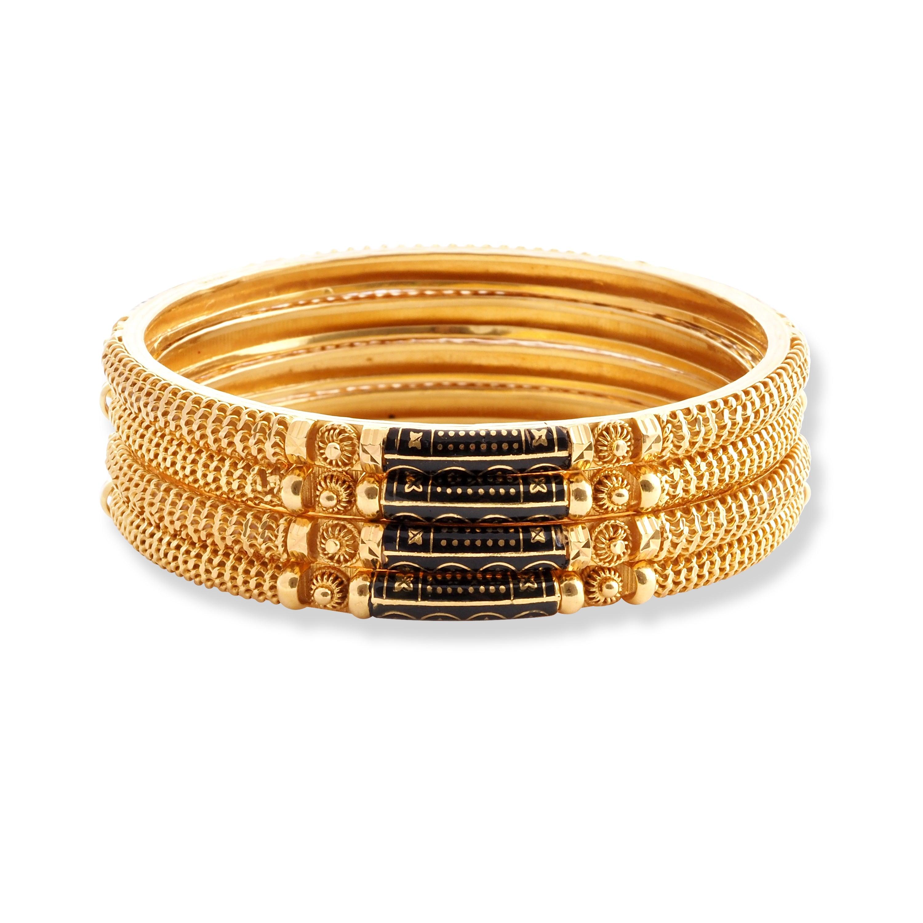 Set of Four 22ct Gold Bangles with Black Rhodium Plating B-8579 - Minar Jewellers