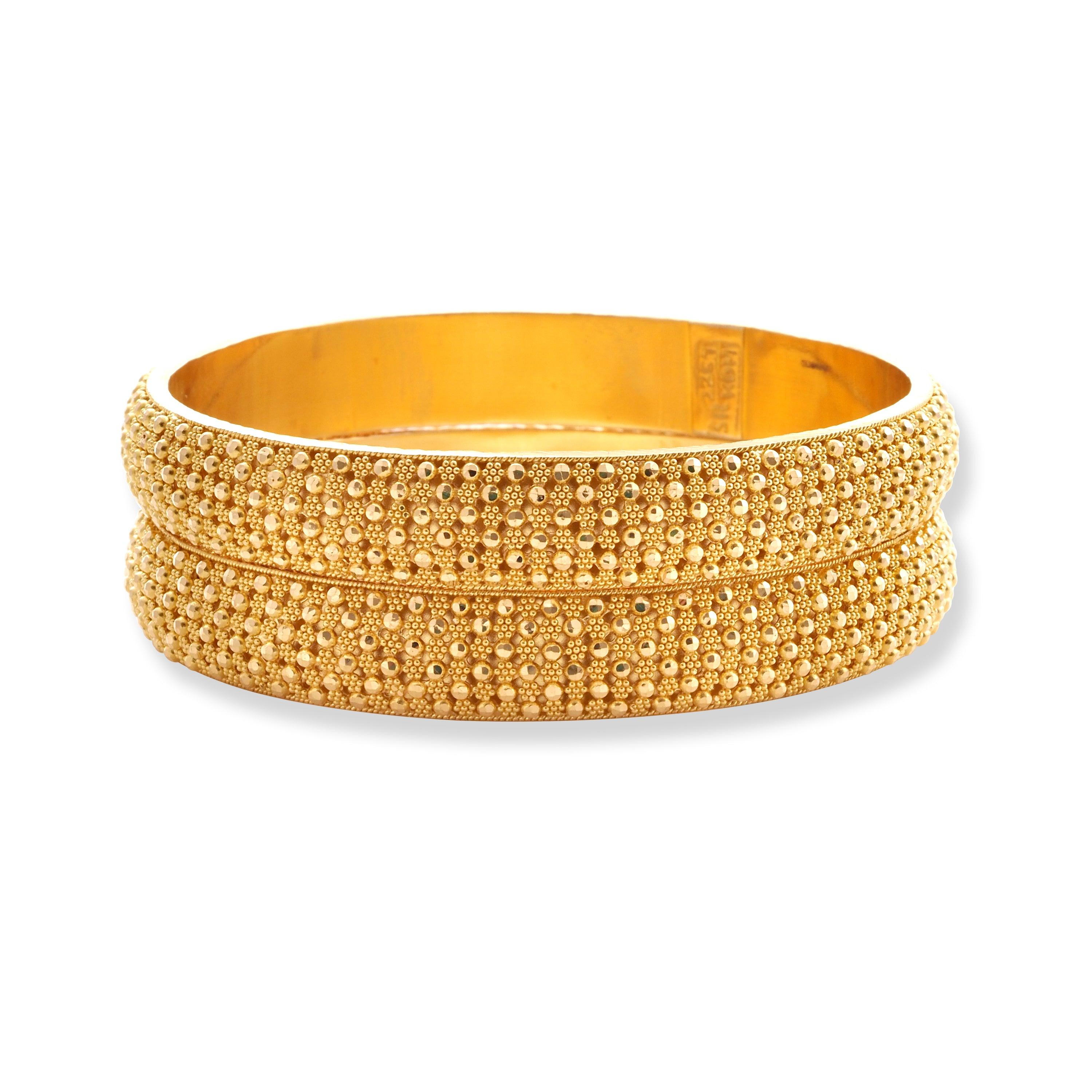 22ct Gold Pair of Bangles in Diamond Cut Bead Design with Filigree Work & Comfort fit Finish B-8581 - Minar Jewellers