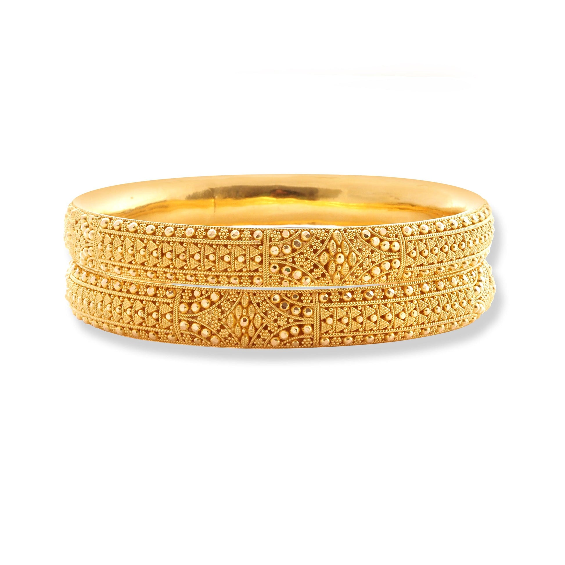 22ct Gold Pair of Bangles with Filigree Work & Comfort fit Finish B-8582 - Minar Jewellers