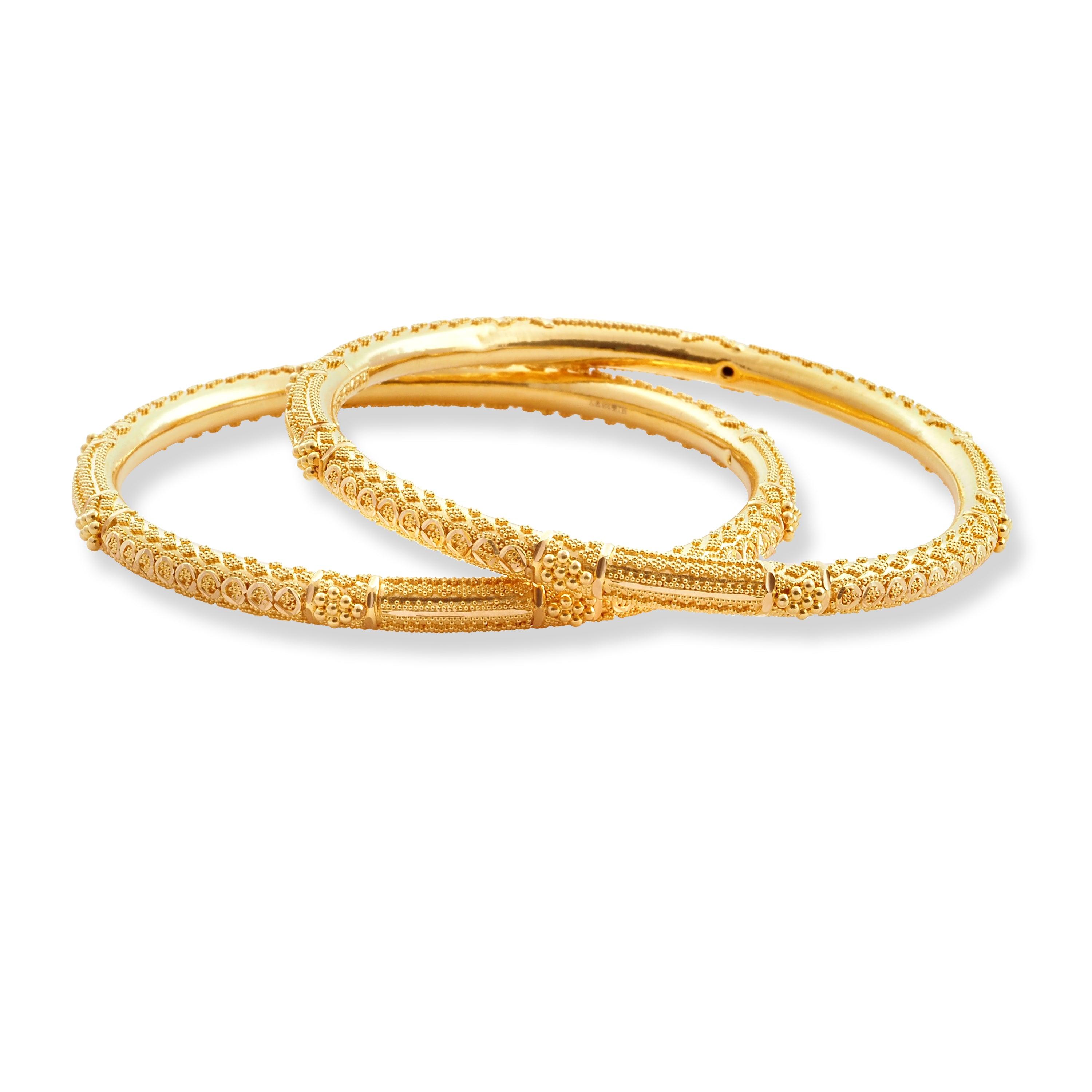 22ct Gold Pair of Hollow Tube Bangles with Filigree Work & Comfort fit Finish B-8586 - Minar Jewellers