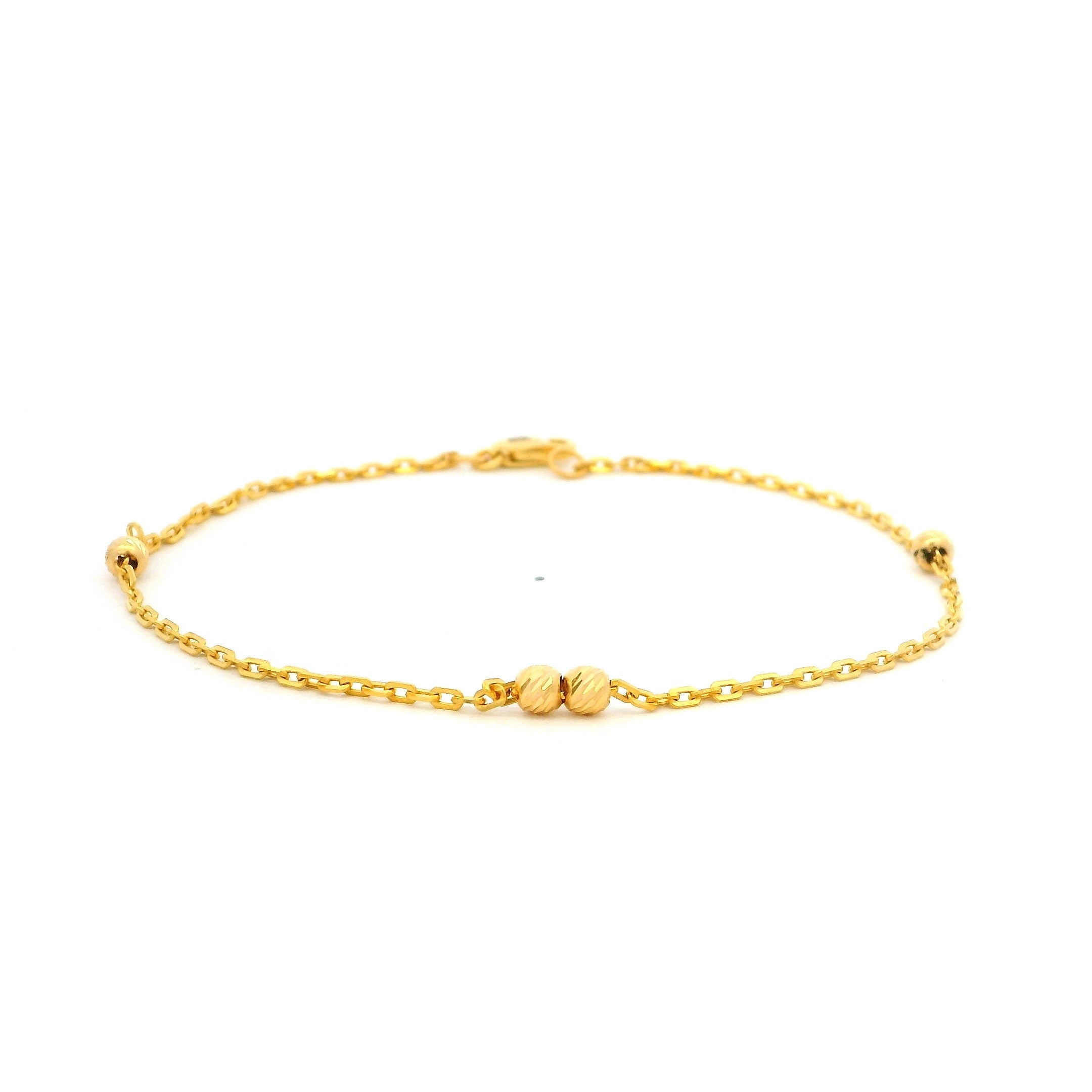 Diamond Cut 22ct Gold Bracelet with Two Centre Beads & Alternating Bead Pattern