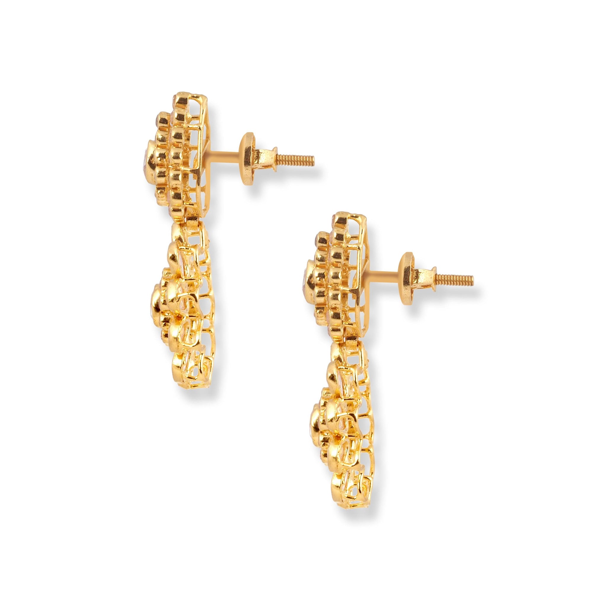 22ct Yellow Gold Necklace & Earrings with Polki Style Cubic Zirconia Stones