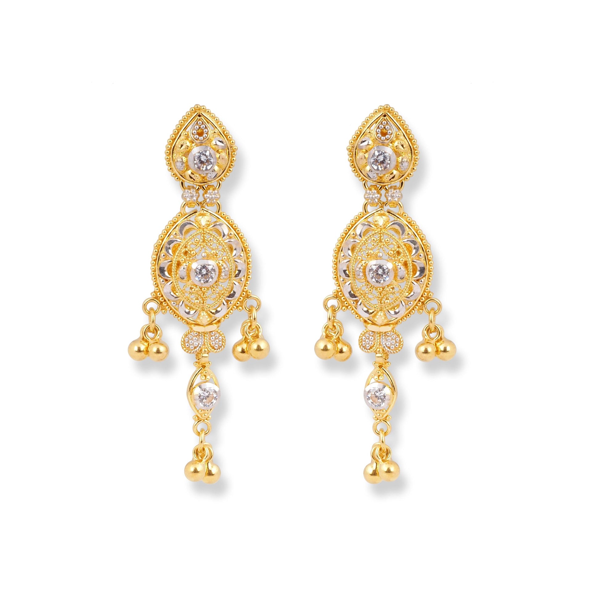 22ct Yellow Gold Necklace & Earrings in Cubic Zirconia Stones & Rhodium Plating Design - Minar Jewellers