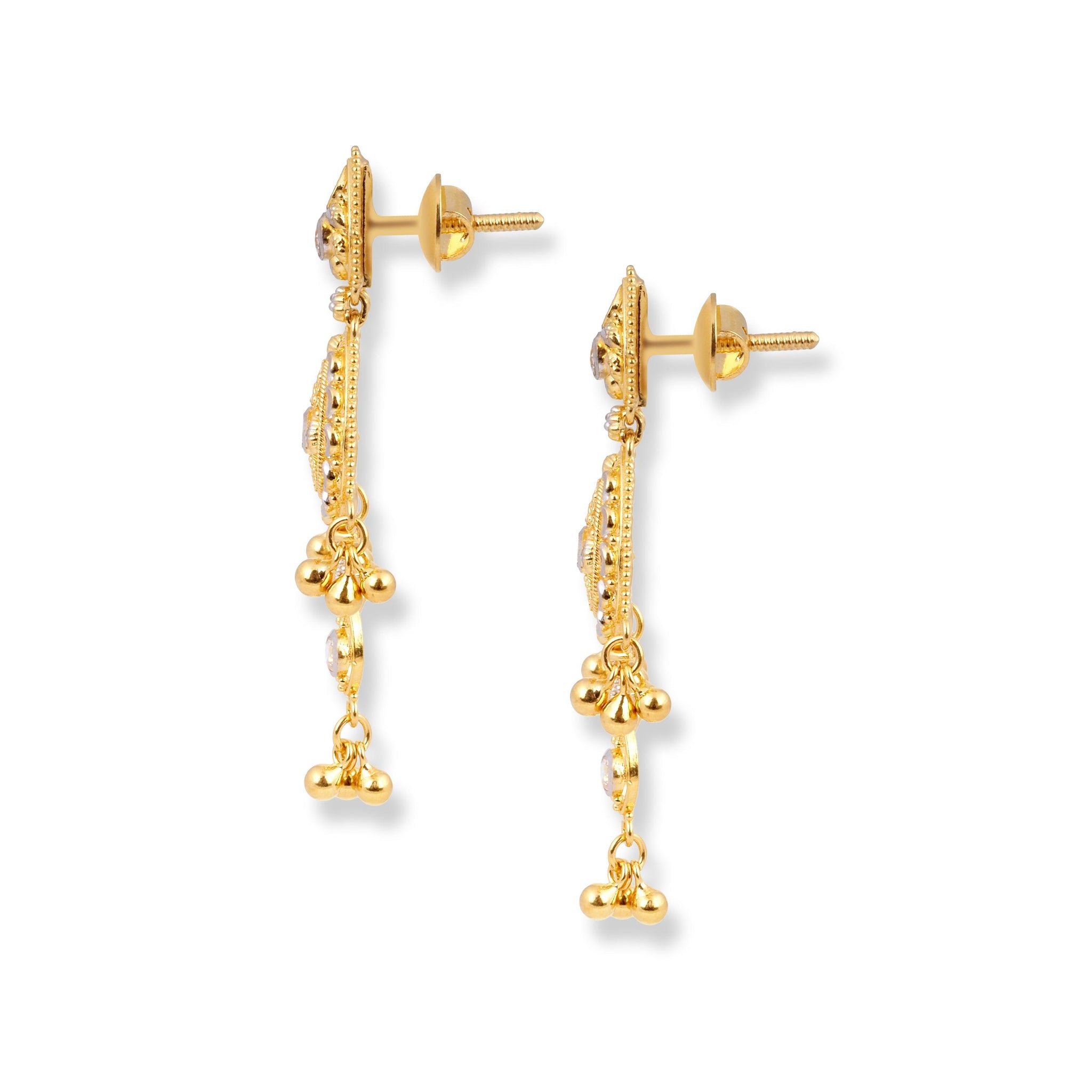 22ct Yellow Gold Necklace & Earrings in Cubic Zirconia Stones & Rhodium Plating Design.