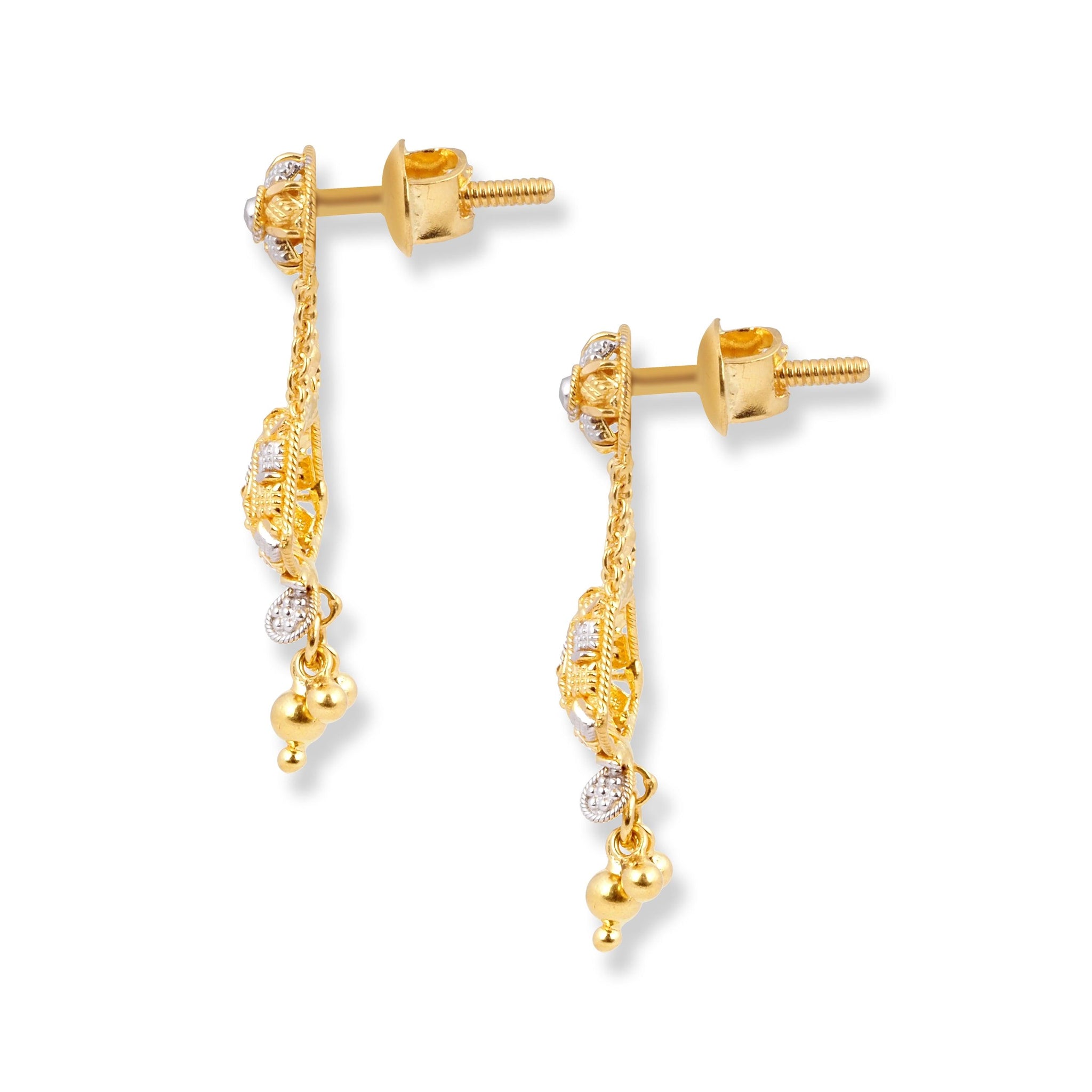 22ct Yellow Gold Necklace & Earring Set With Rhodium Plating Design