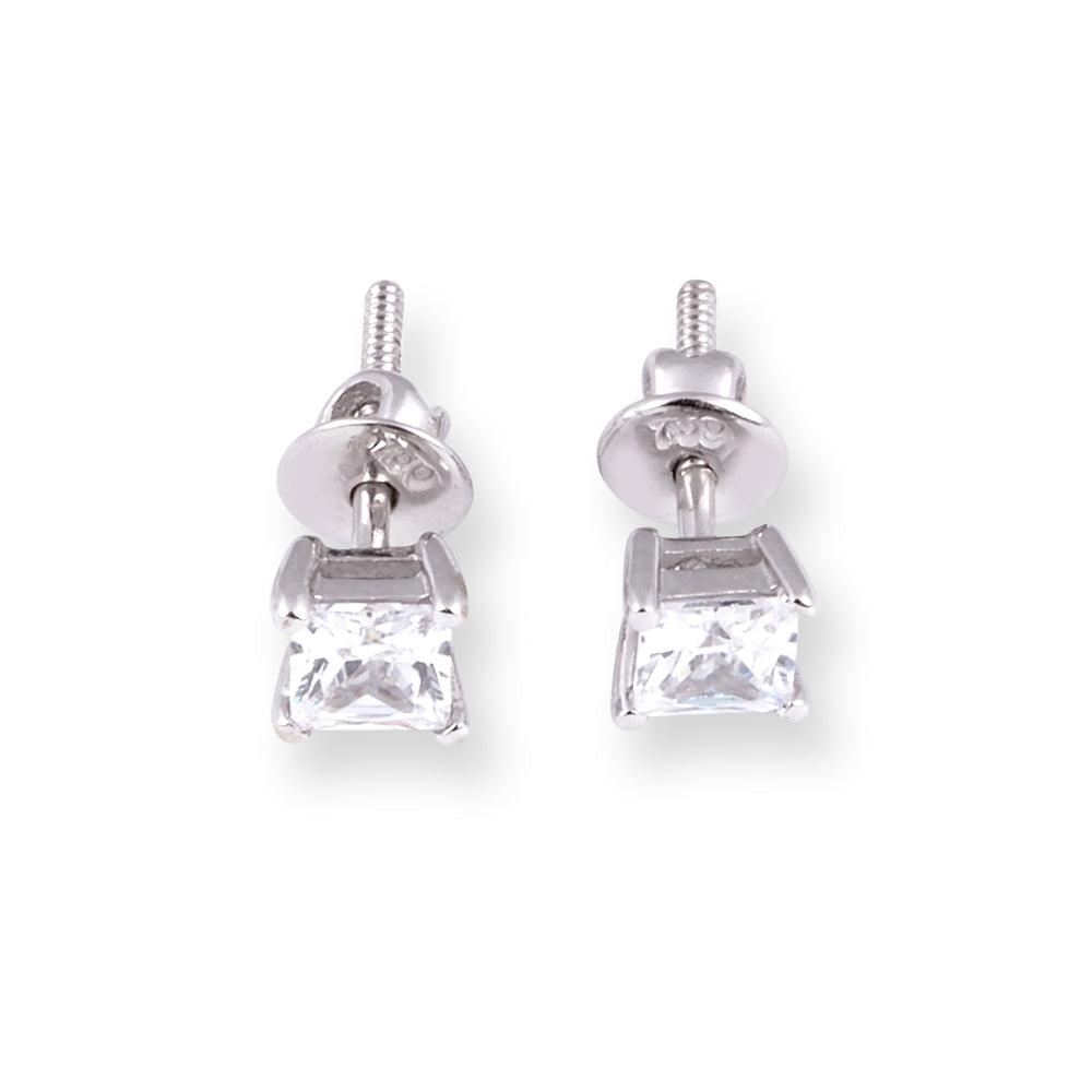 18ct White Gold Four Claw Cubic Zirconia Stud Earrings E-7654 - Minar Jewellers