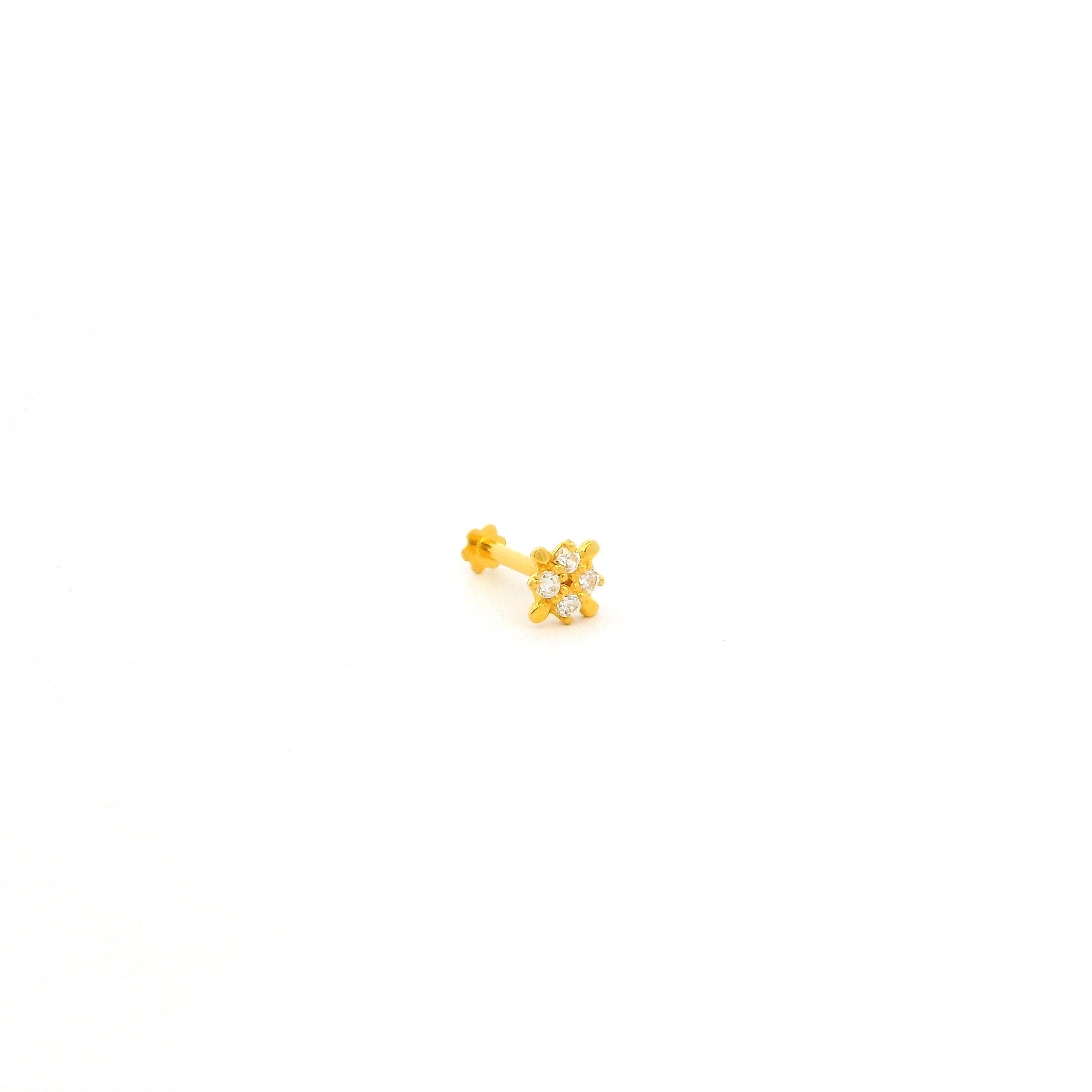 Elegant 18ct Gold Cubic Zirconia Floral Nose Stud