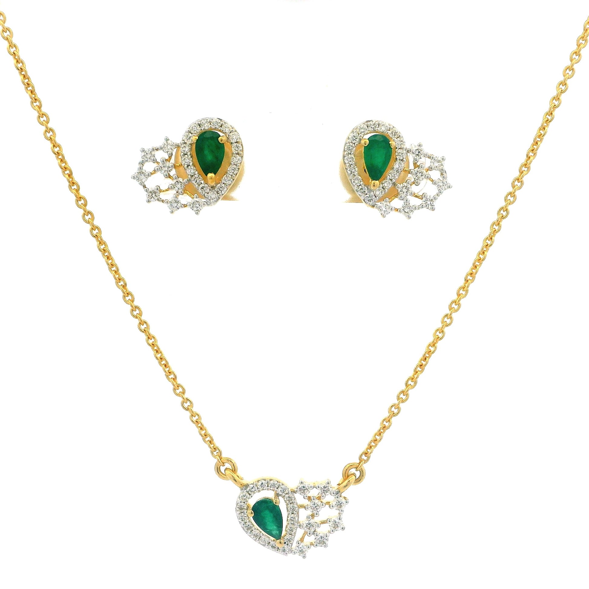 Exquisite 18ct Yellow Gold Adjustable Diamond & Emerald Necklace with Matching Earrings  Timeless Luxury Jewellery
