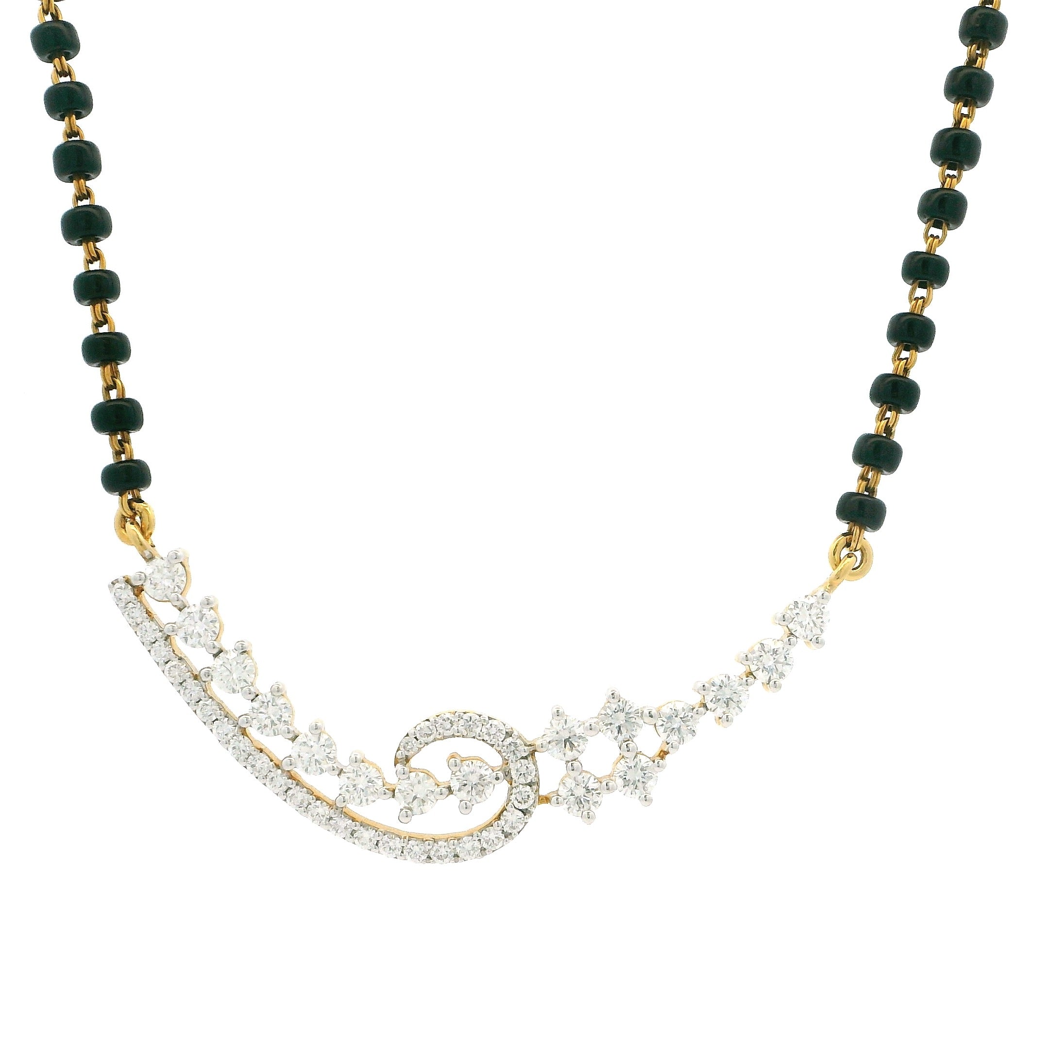 18ct Yellow Gold Diamond Mangalsutra – Sculpted Swirl Centre with Cluster Diamond Design