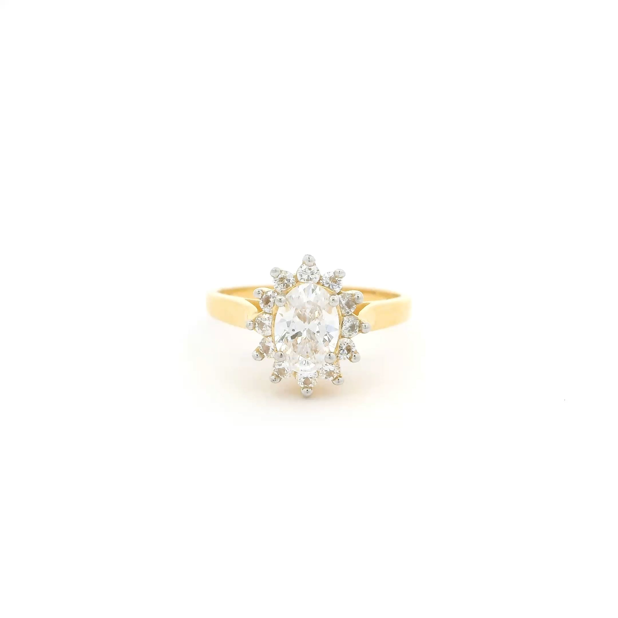 22ct Gold Cubic Zirconia Ring – Oval Centre Stone Cluster Style | Size K½