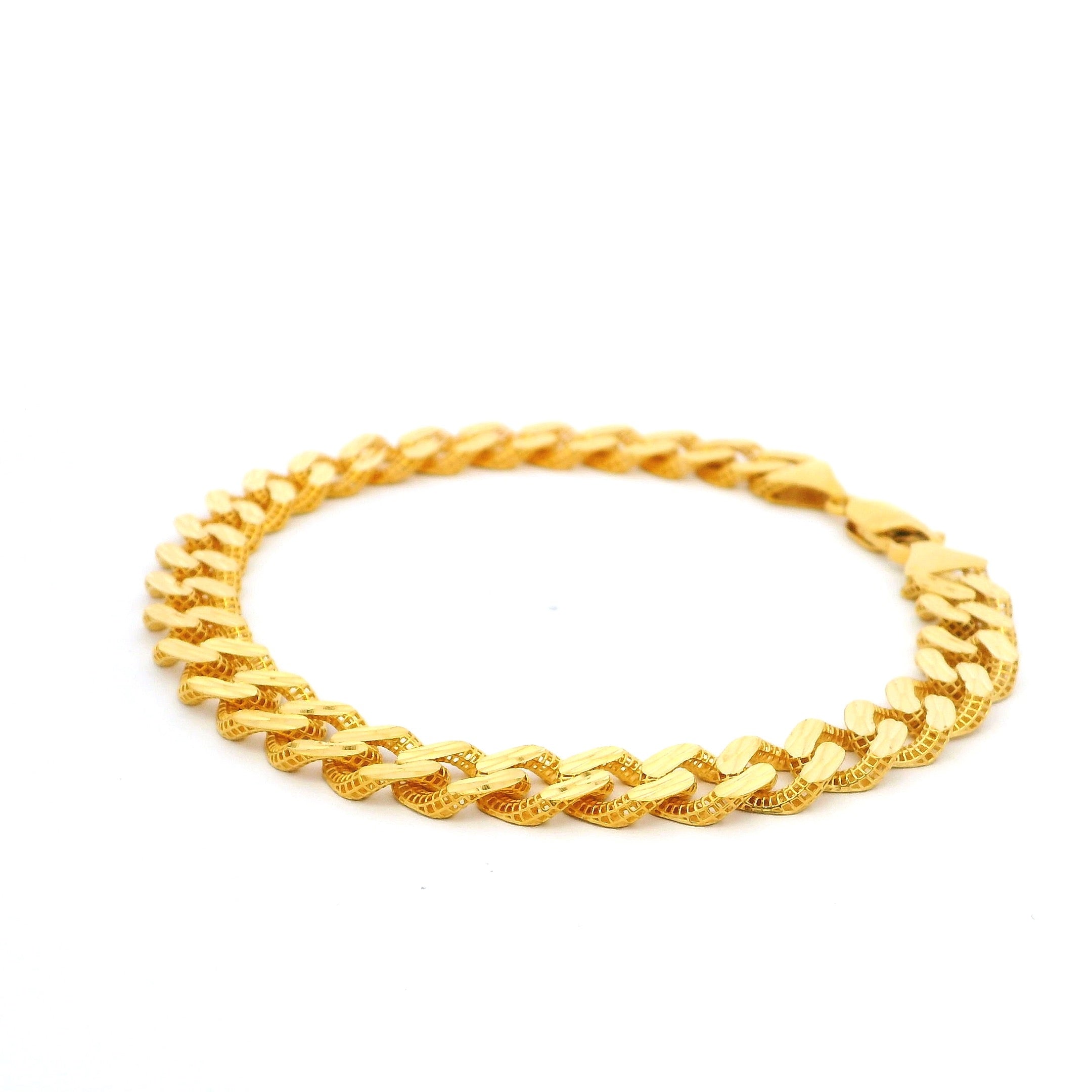 22ct Yellow Gold Men’s Curb Link Bracelet – Diamond Cut and Mesh Finish