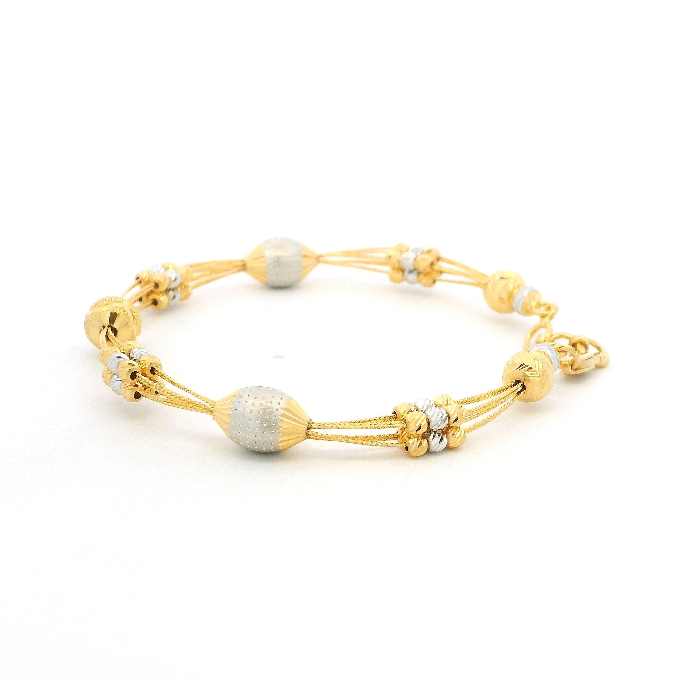 22ct Yellow Gold Bracelet – Textured Bead Design with Adjustable Links and Clasp