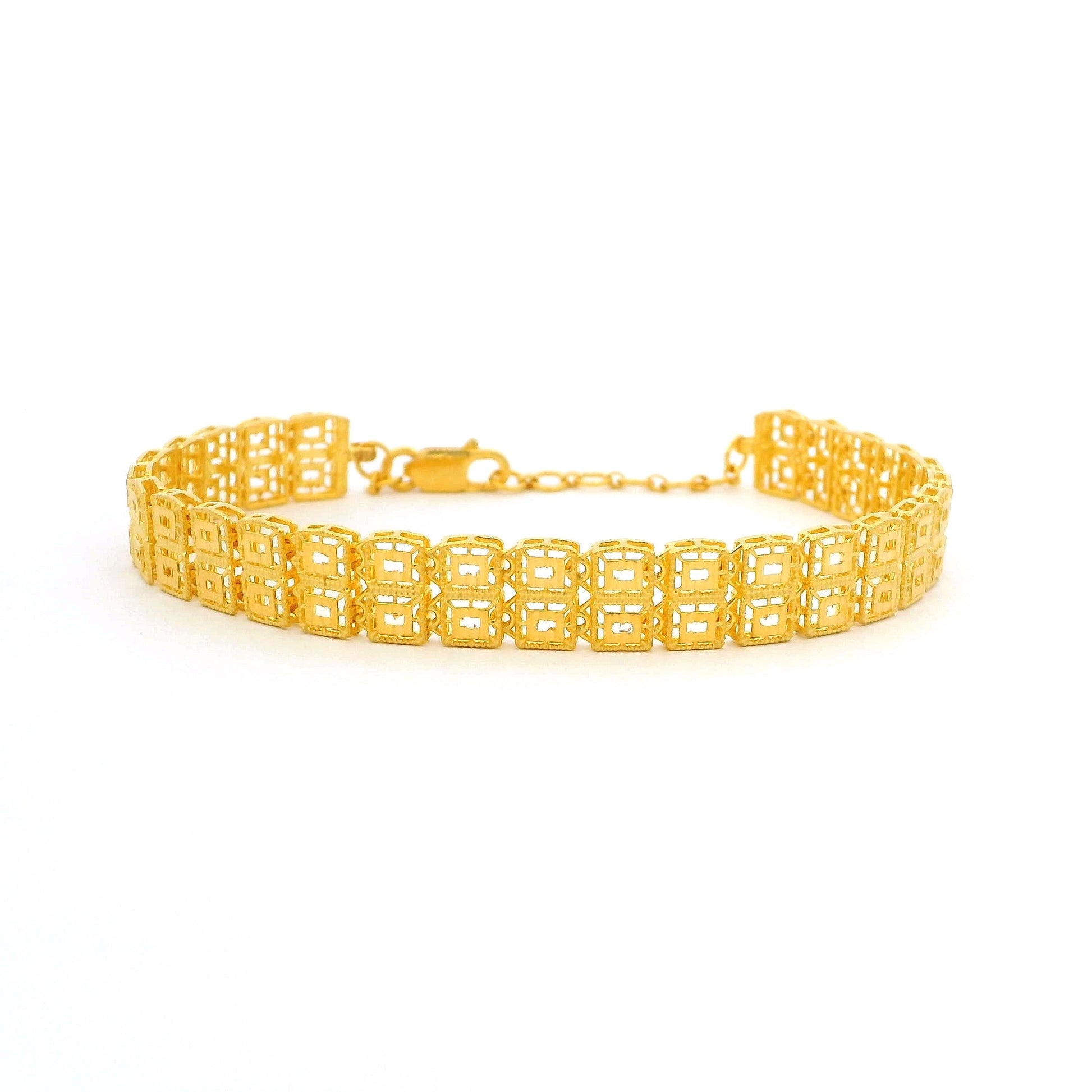 Handcrafted 22ct Gold Adjustable Two Row Bracelet – Intricate Detailing, Secure Lobster Clasp | Perfect Gift for Her