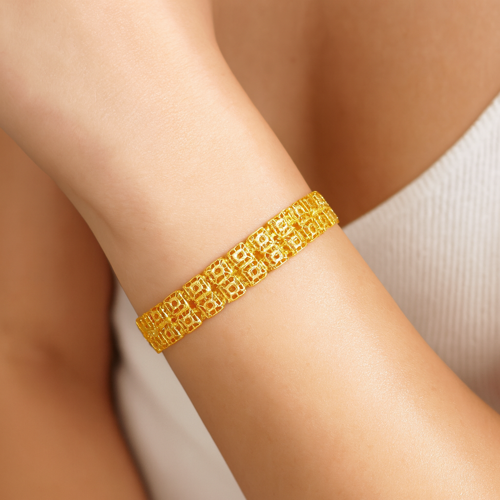 Handcrafted 22ct Gold Adjustable Two Row Bracelet – Intricate Detailing, Secure Lobster Clasp | Perfect Gift for Her