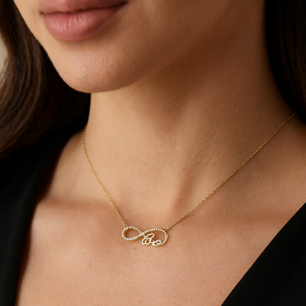 Infinity Love Pendant Necklace with Round-Cut Lab Diamonds | Sterling Silver & 18ct Yellow Gold