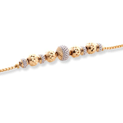 22ct Yellow Gold Bracelet in Rhodium & Diamond Cutting Beads Design with '' S '' Clasp LBR-8501 - Minar Jewellers