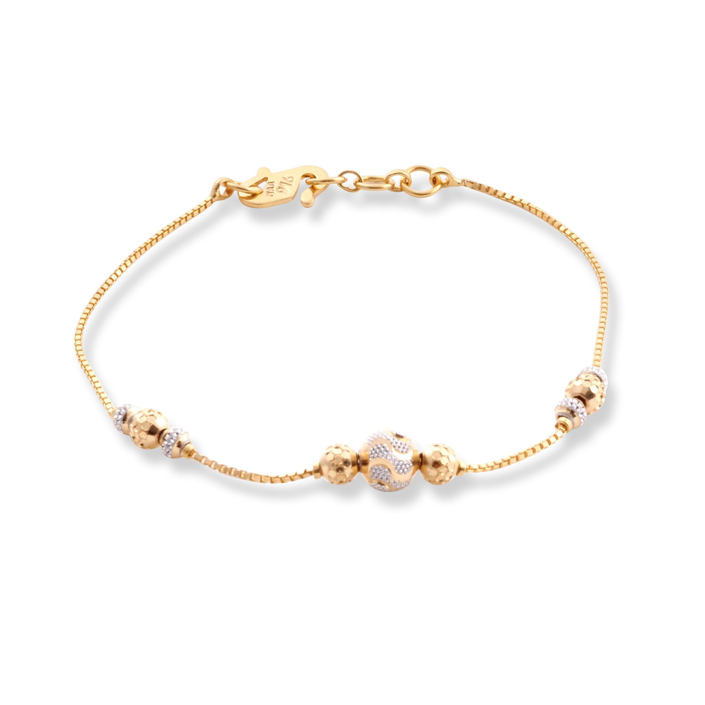 22ct Yellow Gold Bracelet in Rhodium Plating Beads with ''S'' Clasp LBR-8504 - Minar Jewellers