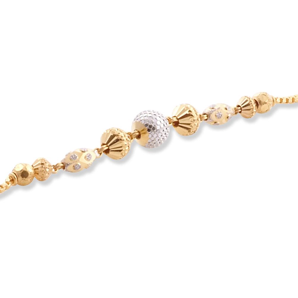 22ct Yellow Gold Bracelet in Rhodium Plating Beads with Hook Clasp LBR-8505